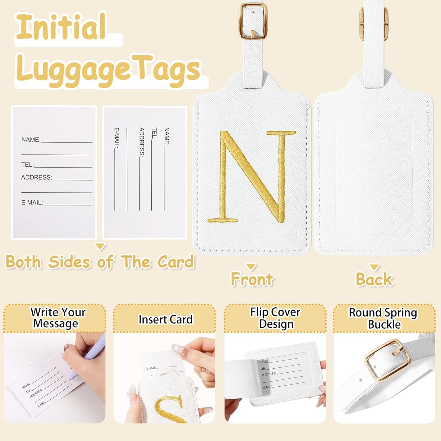 Initial Letter Luggage Tags for Suitcases, Personalized Embroidered Letter Luggage Bag Suitcase