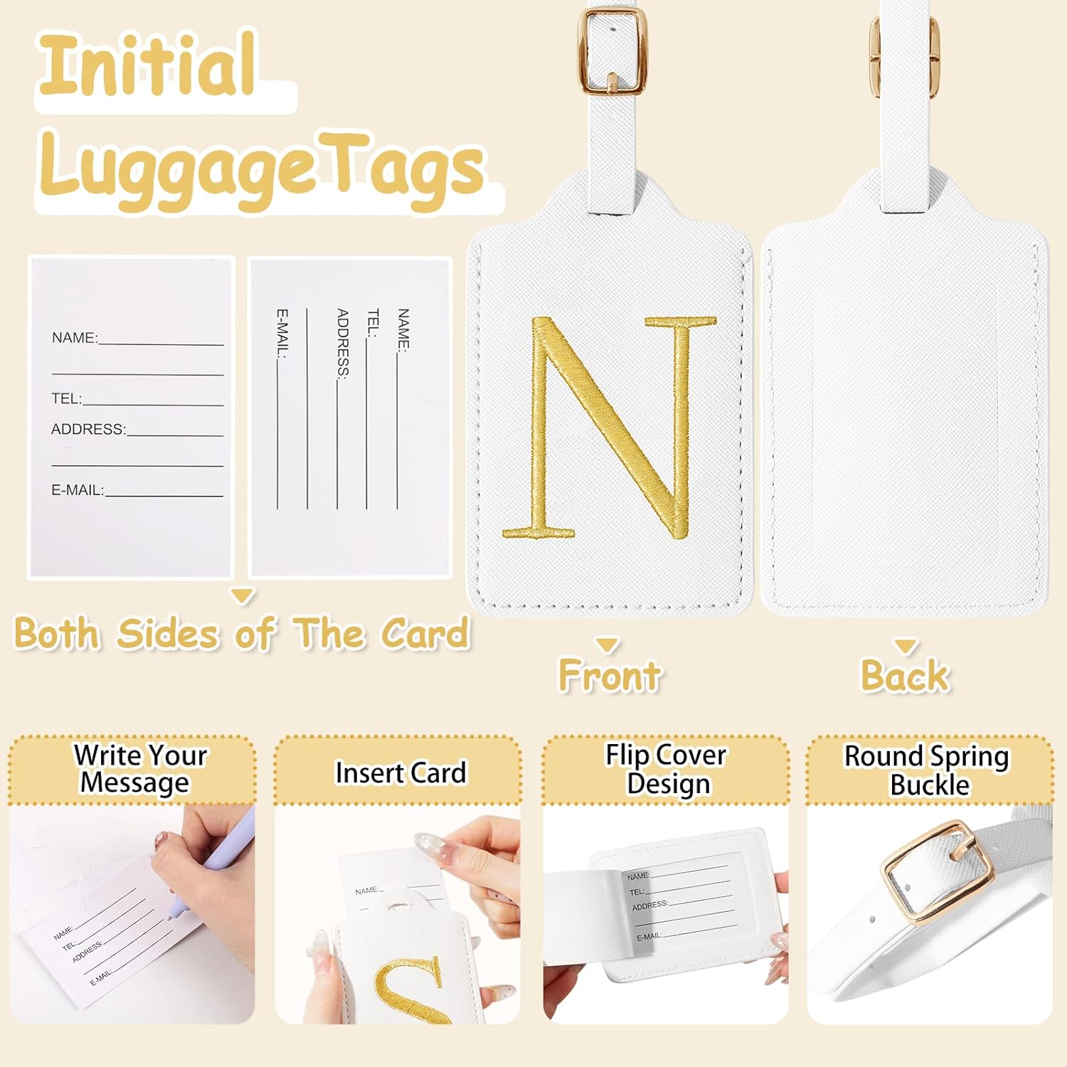 Initial Letter Luggage Tags for Suitcases, Personalized Embroidered Letter Luggage Bag Suitcase