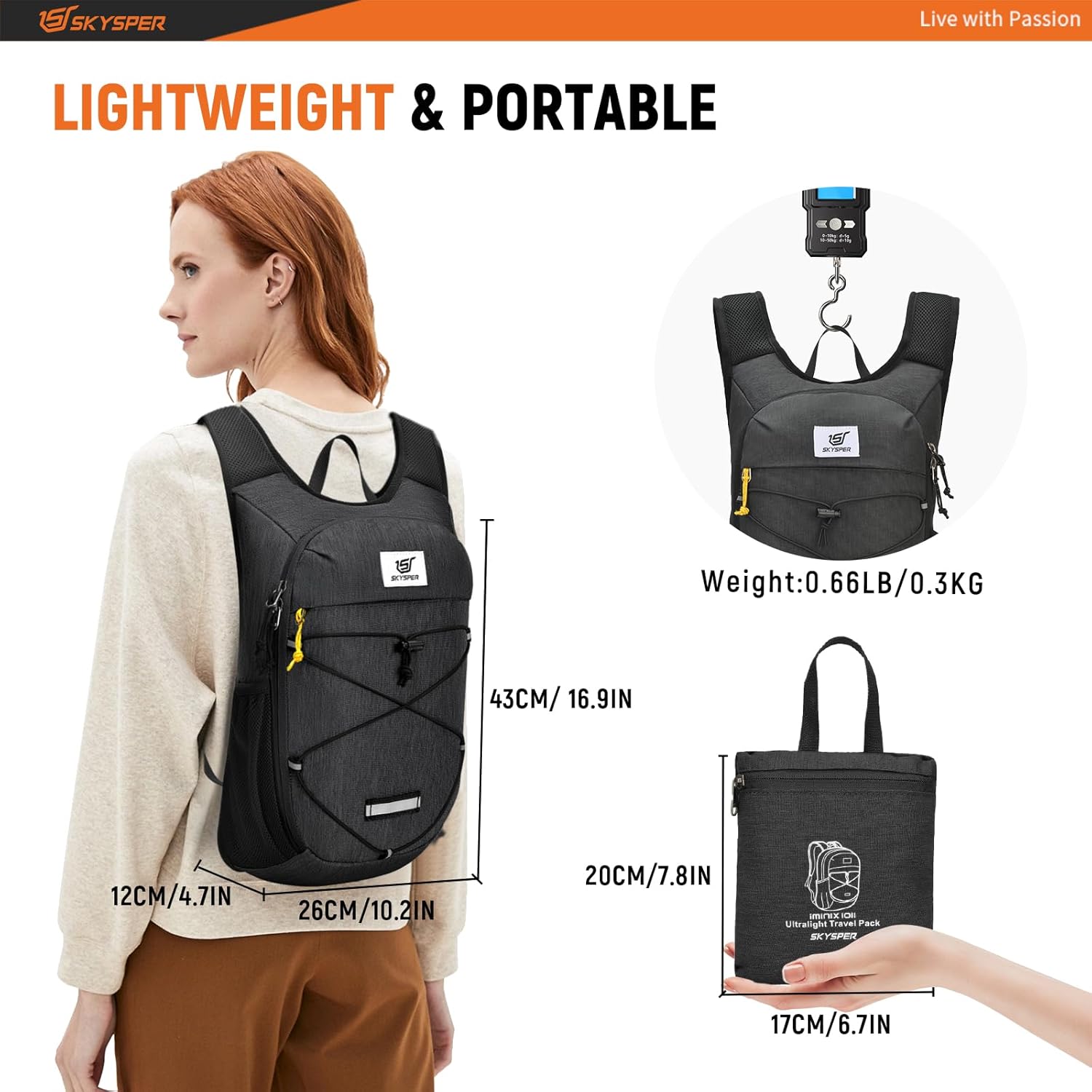 SKYSPER Foldable Hiking Backpack - 10L Small Lightweight Daypack Breathable Travel Backpacks for