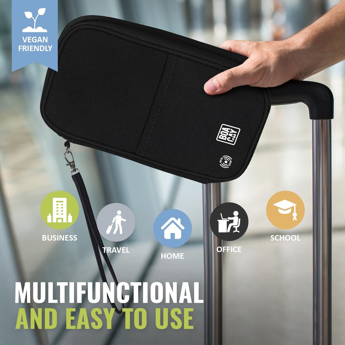 BOACAY Travel Document Organizer with RFID, Family Passport Holder, Wallet for Women & Men