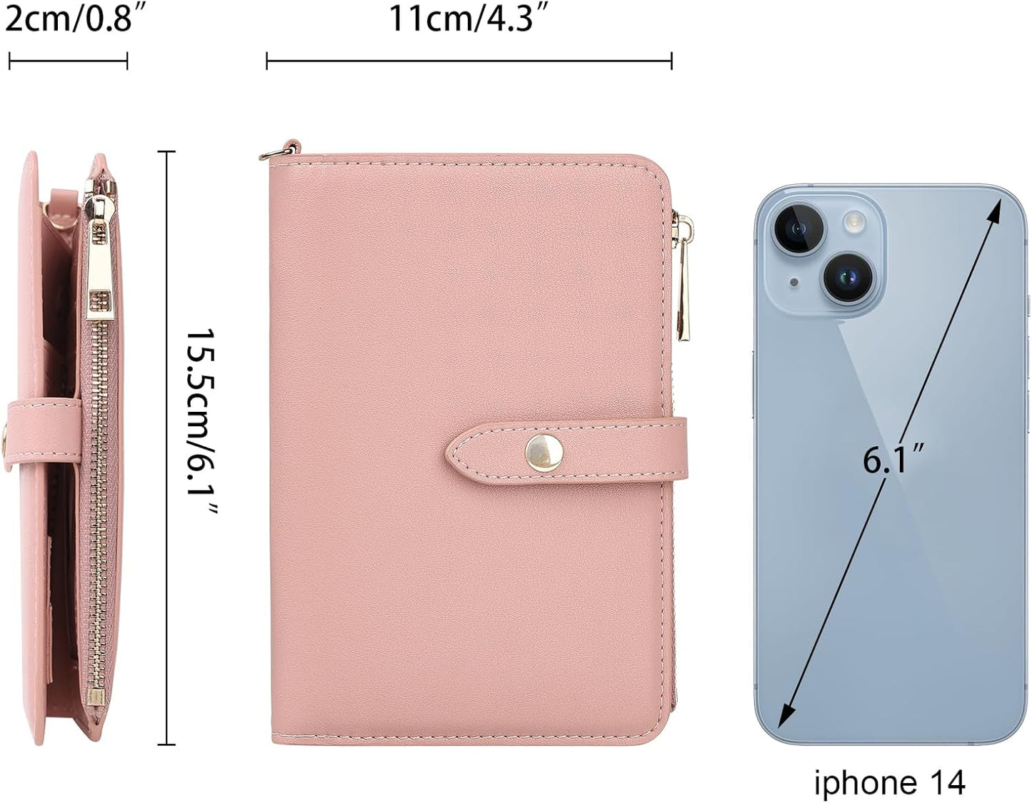 Real Leather Wallet Waterproof RFID Passport Holder Family Travel Black (Pink)