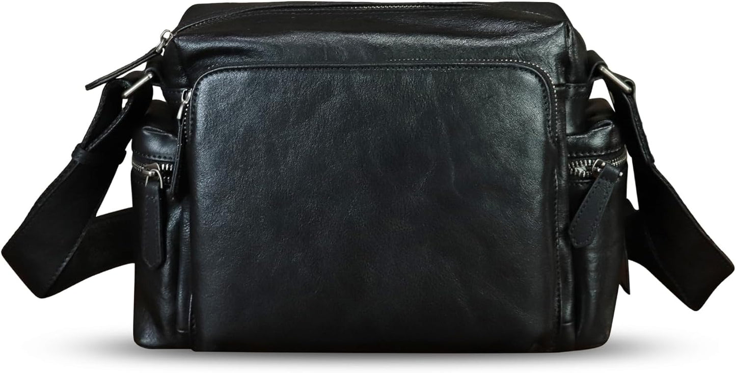 IVTG Genuine Leather Purse and Messenger Bag for Men Fashion Leather Shoulder Bag Briefcase Satchel Crossbody Bags Strap