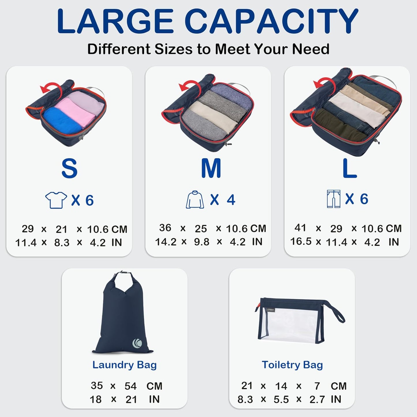 Cipway Compression Packing Cubes, Ultralight Luggage Organizer Bags with Laundry Bags and Clear Toiletries Bag,Travel Essentials for Carry on Suitcase (6 Piece,Blue)