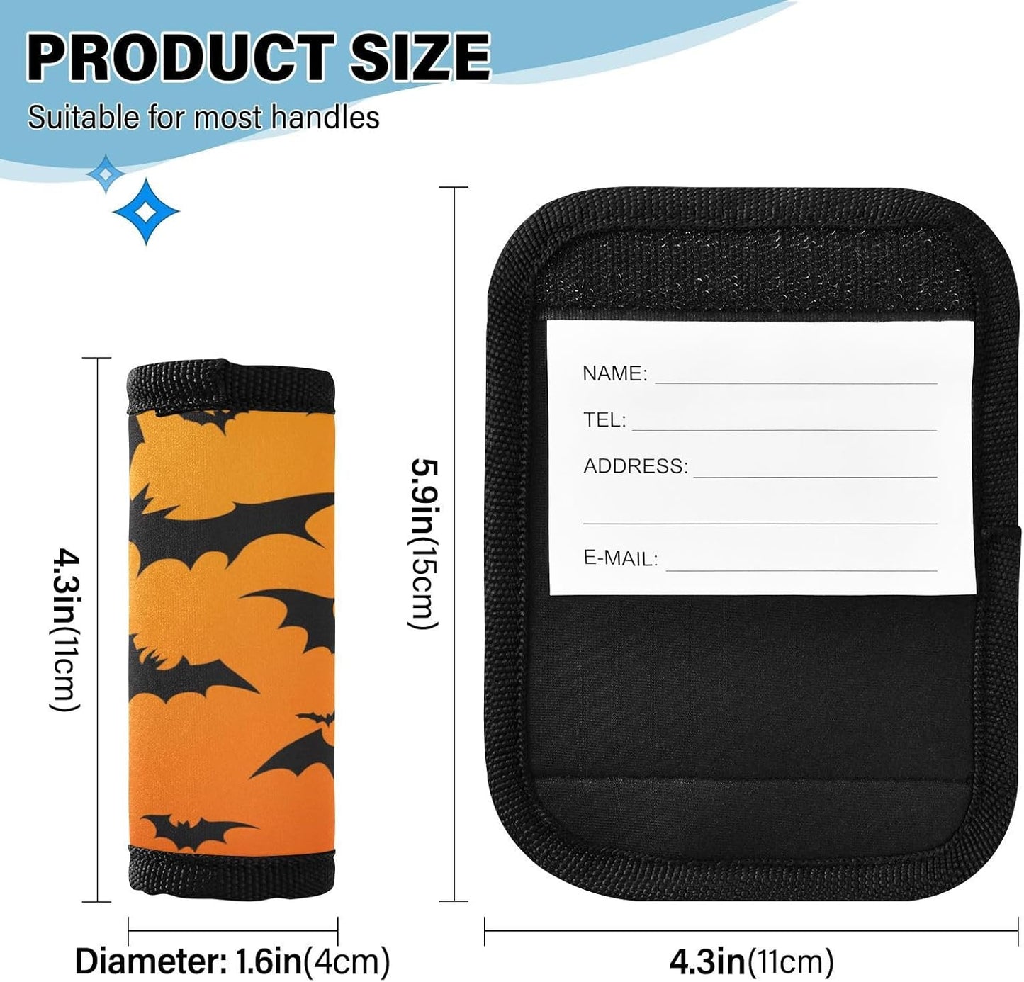 Halloween Bats Orange 2 Pack Luggage Handle Wraps Covers for Suitcase Identifiers Bag Tags Travel Accessories