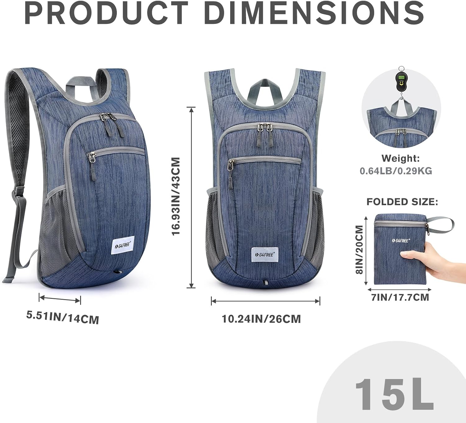 G4Free 10L/15L Hiking Backpack Lightweight Packable Hiking Daypack Small Travel Outdoor Foldable