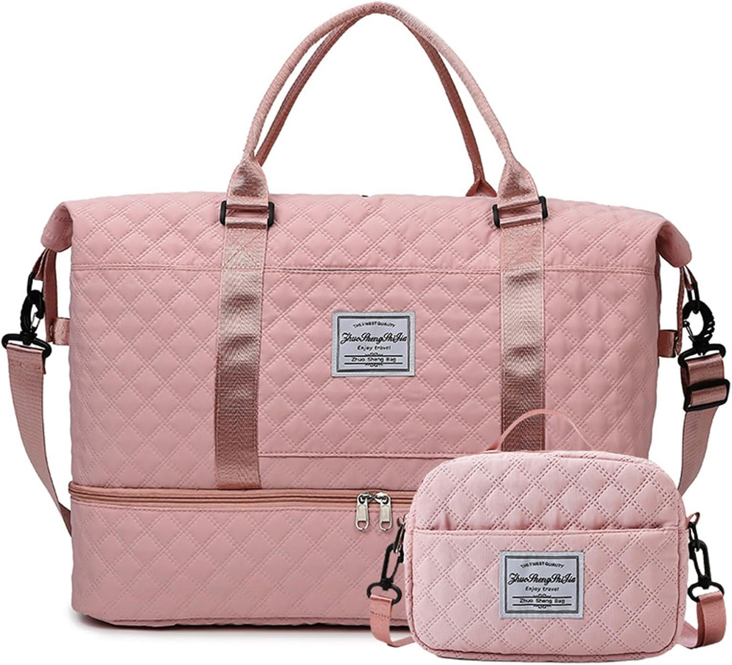 Travel Duffel Bags Weekender Bags for Women with Toiletry Bag and Shoe Compartment, Wet Pocket,Carry On Overnight Bag for Women Travel,Gym,Weekend.Hospital Bags for Labor and Delivery (Pink)