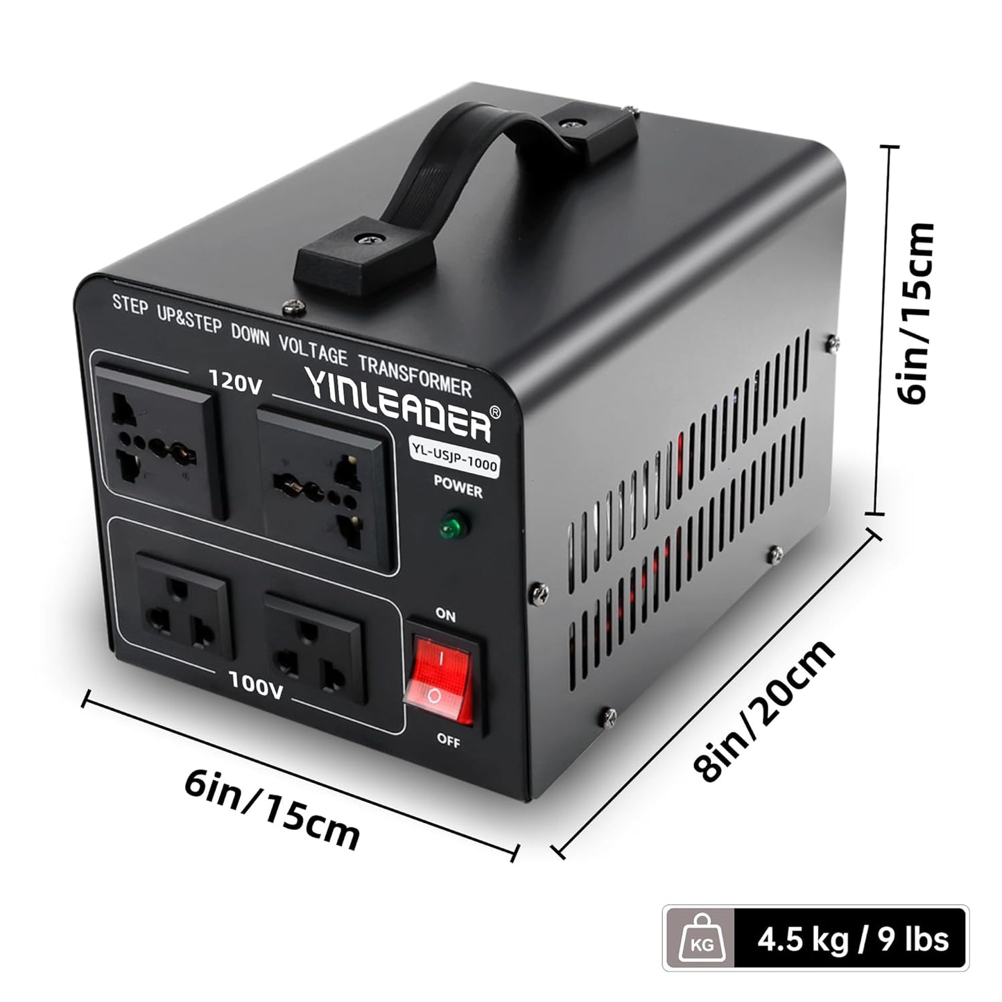 Yinleader 1000W US 120V to 100V JP Japan Voltage Converter Step Down/Up Transformer Ideal for Japanese Turntable/Rice Cooker/Mochi Maker/Player/Cassette Deck/Heater/dehumidifier/Slot Machine, etc.