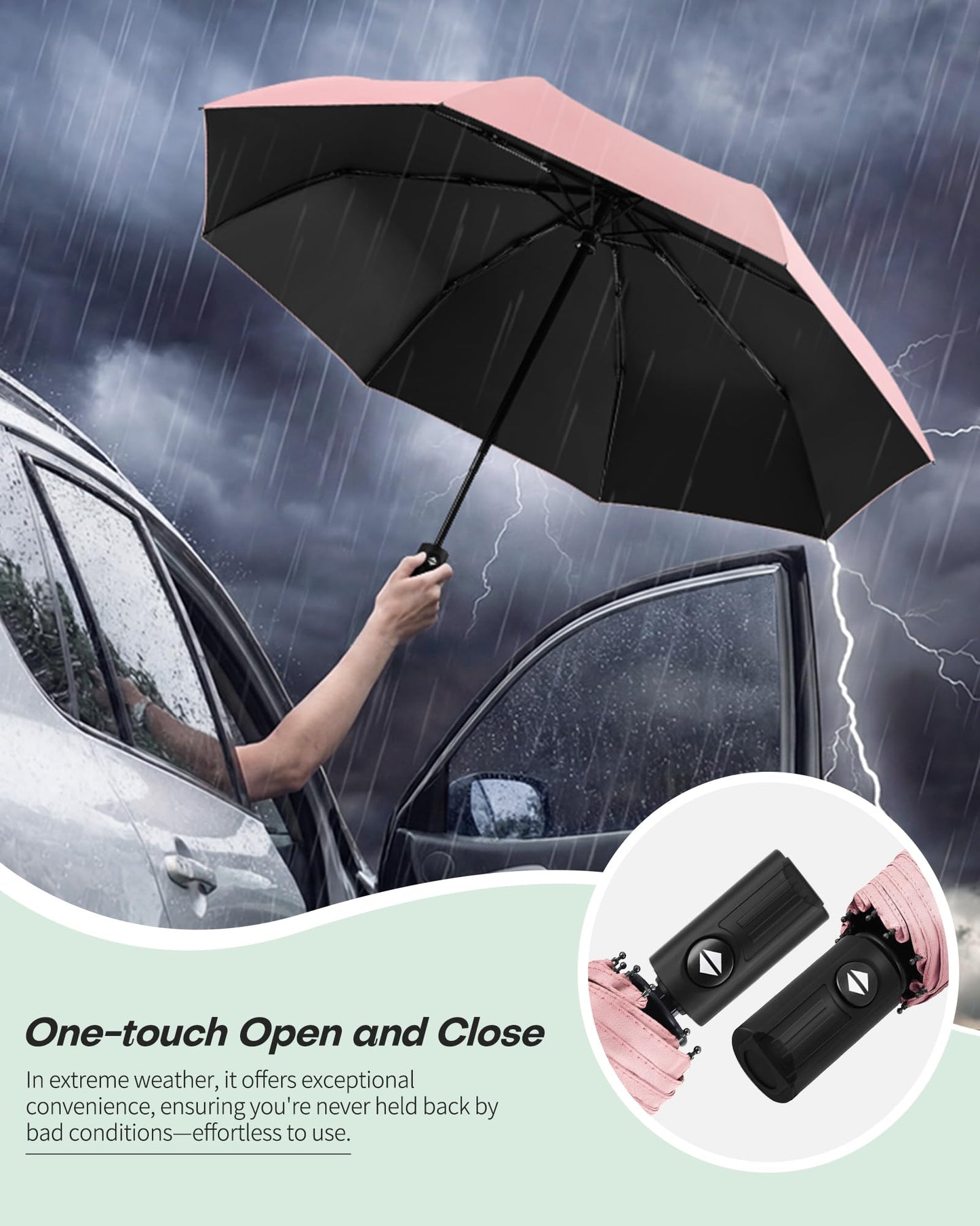 HIPPIH Compact Travel Umbrella for Rain - Windproof Automatic Umbrellas, UV Umbrella for Sun