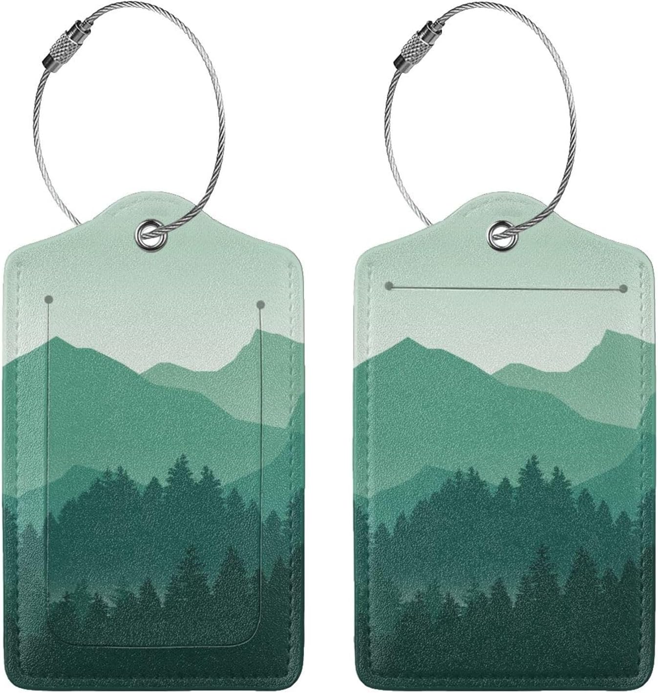 Green Mountain Luggage Tags Set of 2 Leather Stainless Steel Loop Label Tag for Travel Bag Suitcase