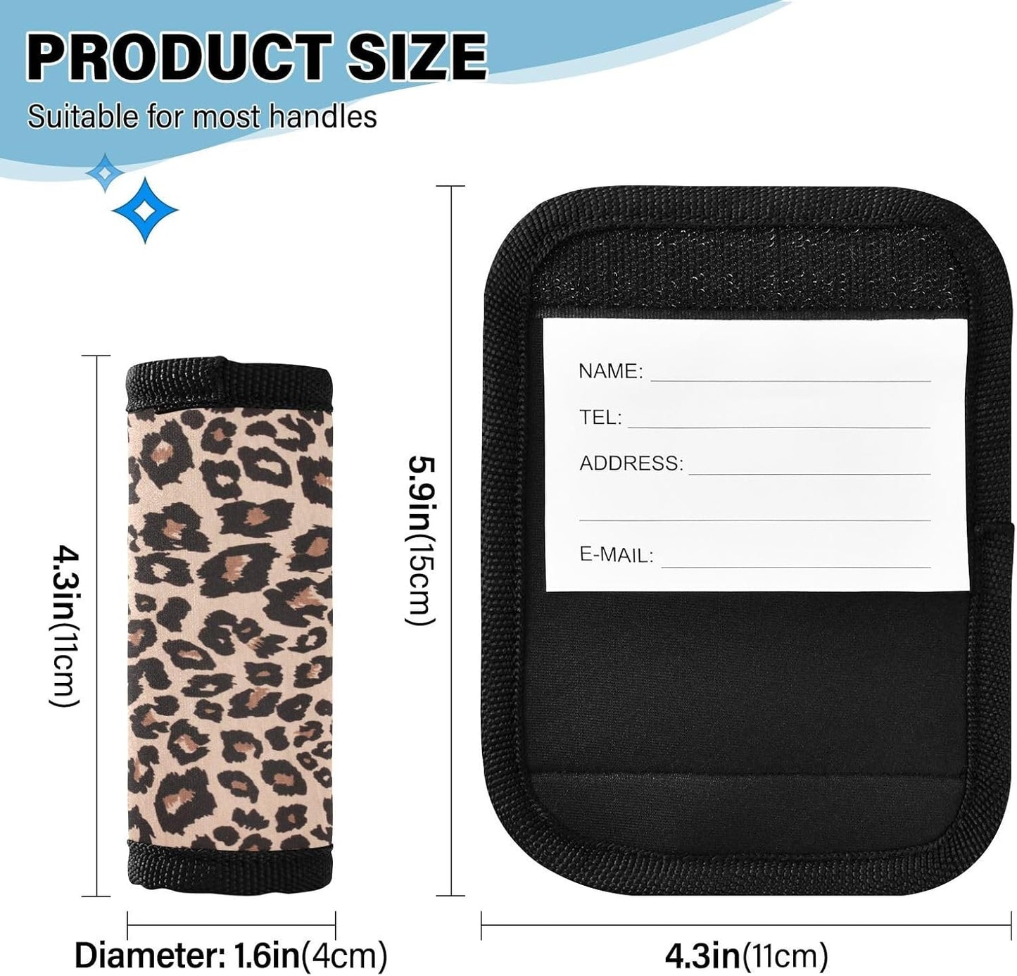2 PC Luggage Handle Wrap Luggage Handle Covers Tags for Suitcase Bags Travel Luggage Handle Identifier Gripper Leopard Print