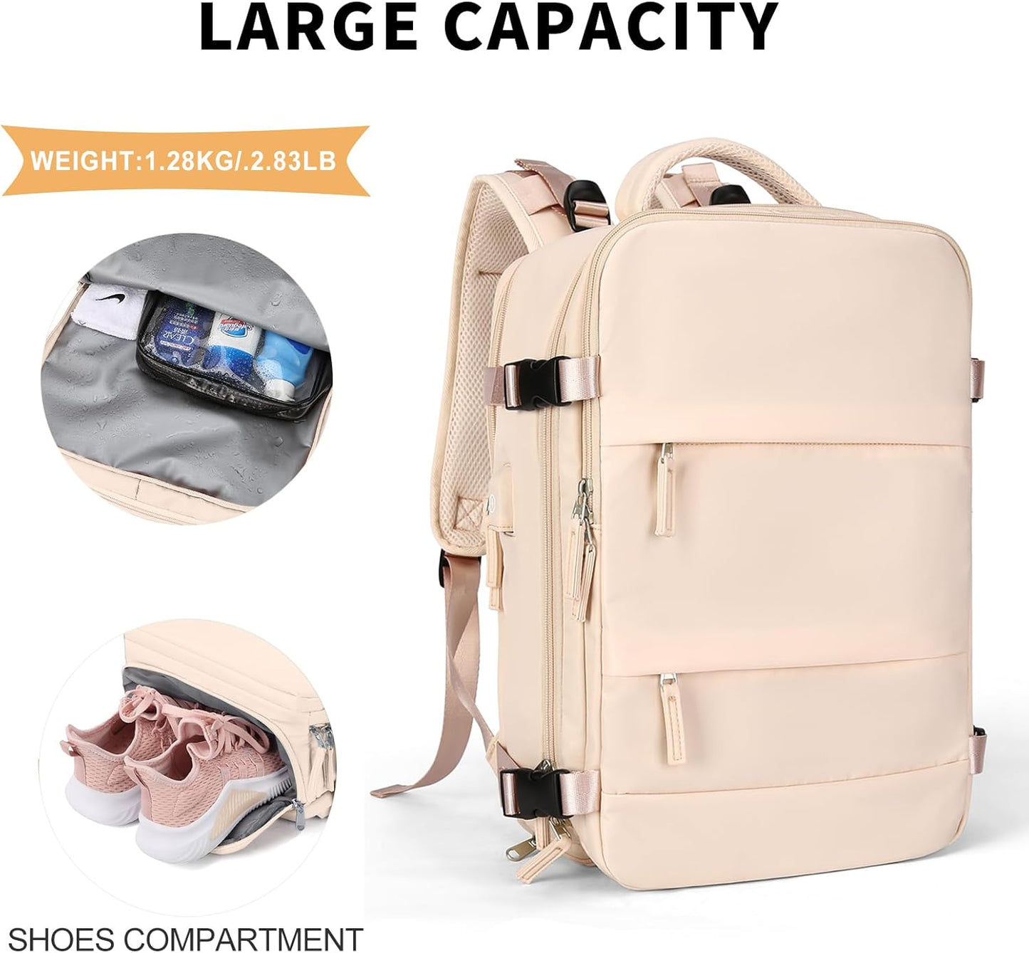 coowoz Large Casual Travel Backpack For Women Men,Carry On Rucksack Flight Approved,Hiking