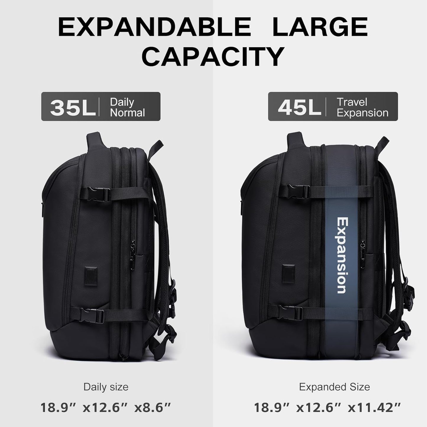 Vacuum Seal Travel Backpack 45L Expandable Air Compression System Water Resistant 17 Inches Laptop