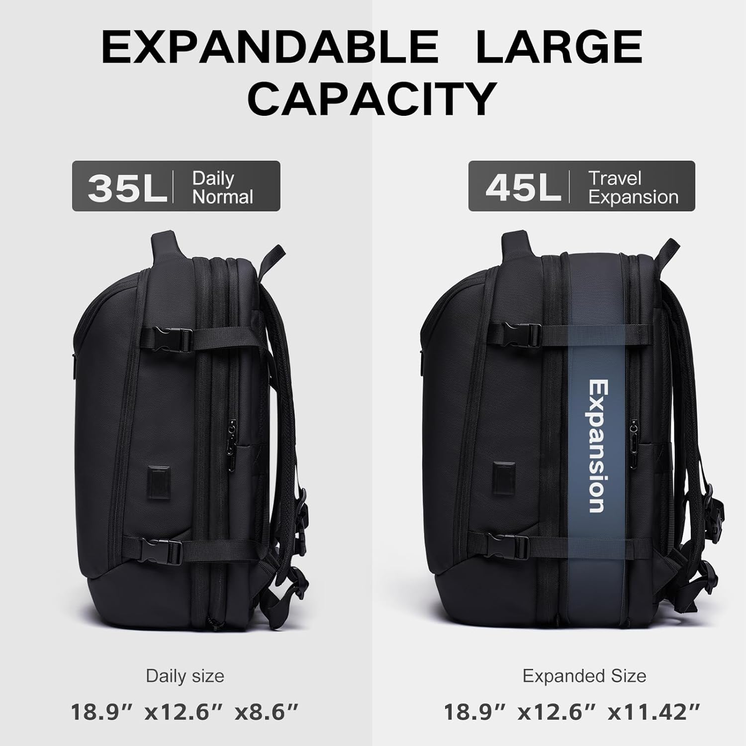 Vacuum Seal Travel Backpack 45L Expandable Air Compression System Water Resistant 17 Inches Laptop