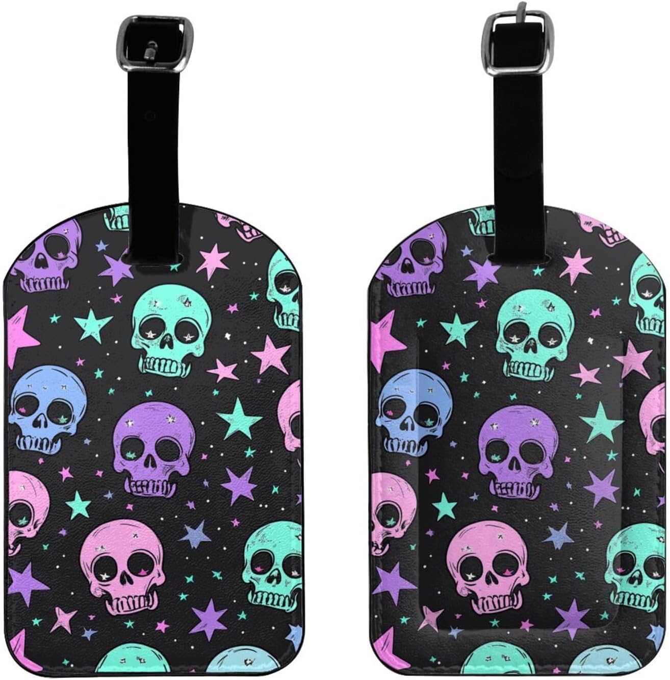 Skull Star Neon Luggage Tag Leather Suitcase Tags Cute Luggage Identifiers for Suitcases Privacy Cover Travel Name Tag for Kids Adult
