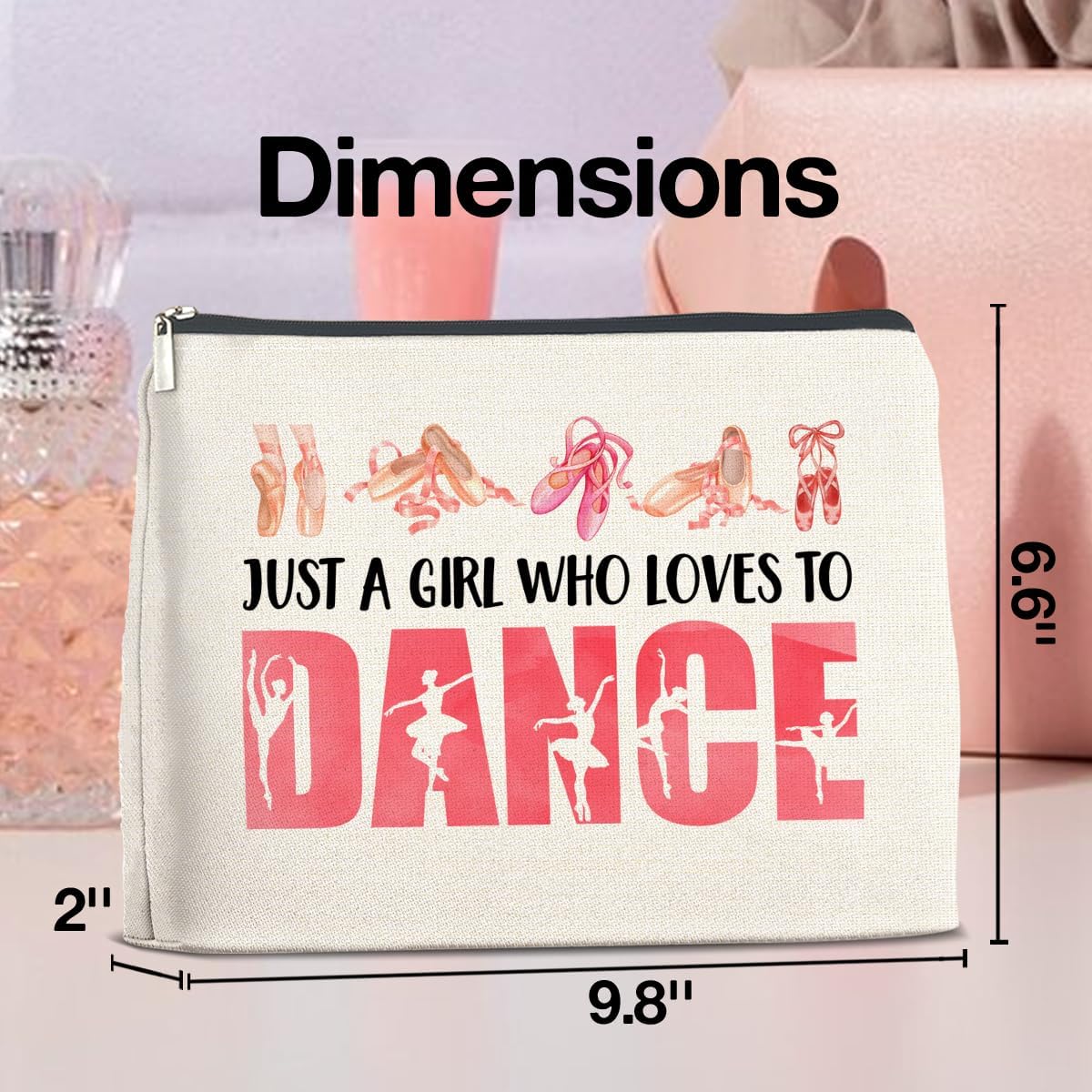 Dance Gifts Makeup Bag for Girls & Women Students & Dancers - Cosmetic Bag with Zipper for Dance Competition