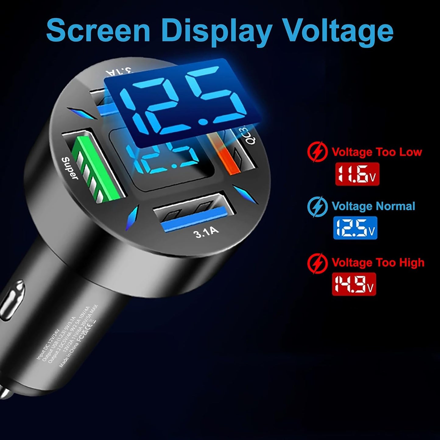 31W 4-Port Cigarette Lighter Car Charger with Fast Charging with 3FT USB-ATO USB-C Cable, 4in1 Cigarette Lighter Car Charger Compatible with iPhone 15/16, iPad Pro, Galaxy S24/23 and More