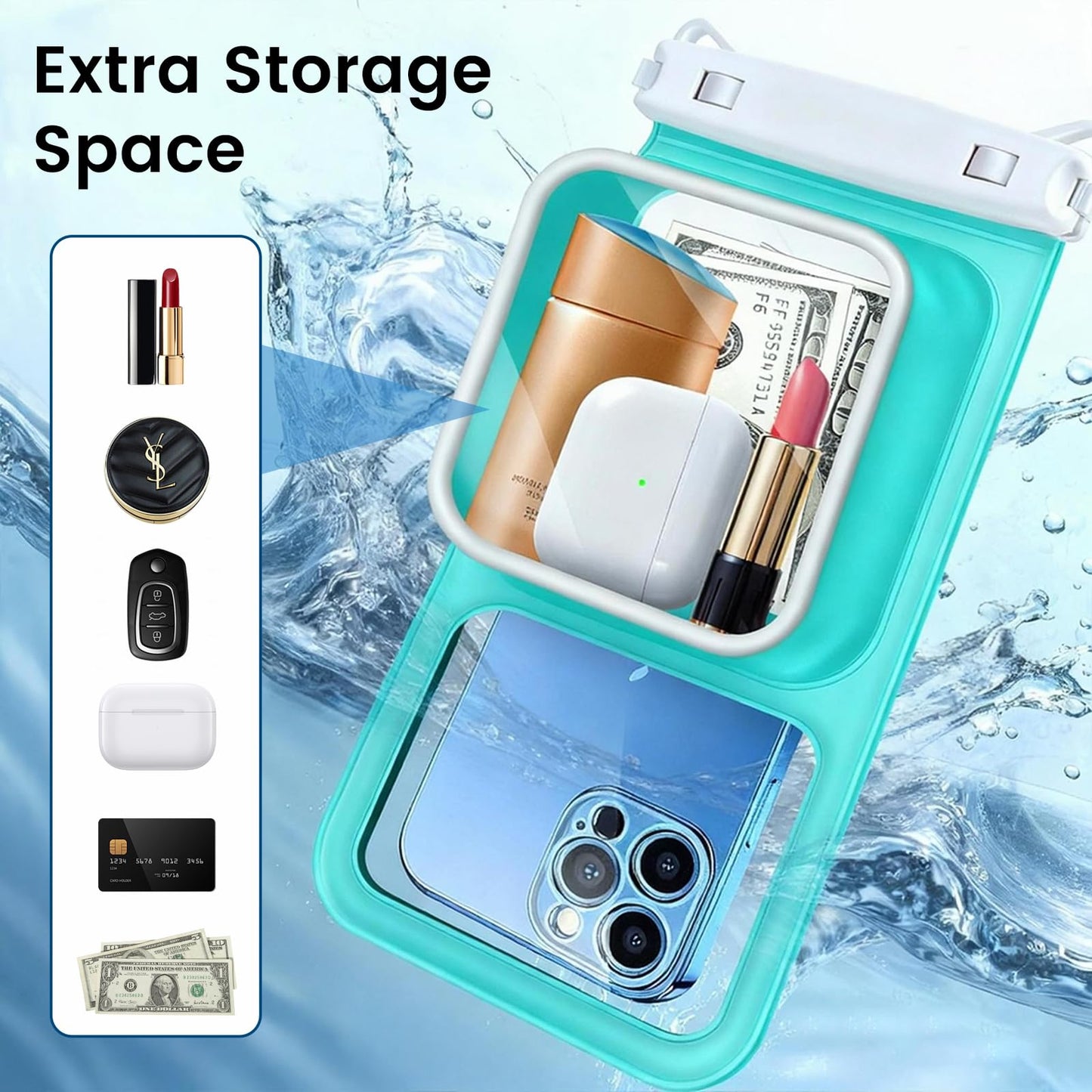 Niveaya 2 Pack IPX8 Waterproof Phone Pouch, Large Space Cell Phone Pouch Floating, Water Proof