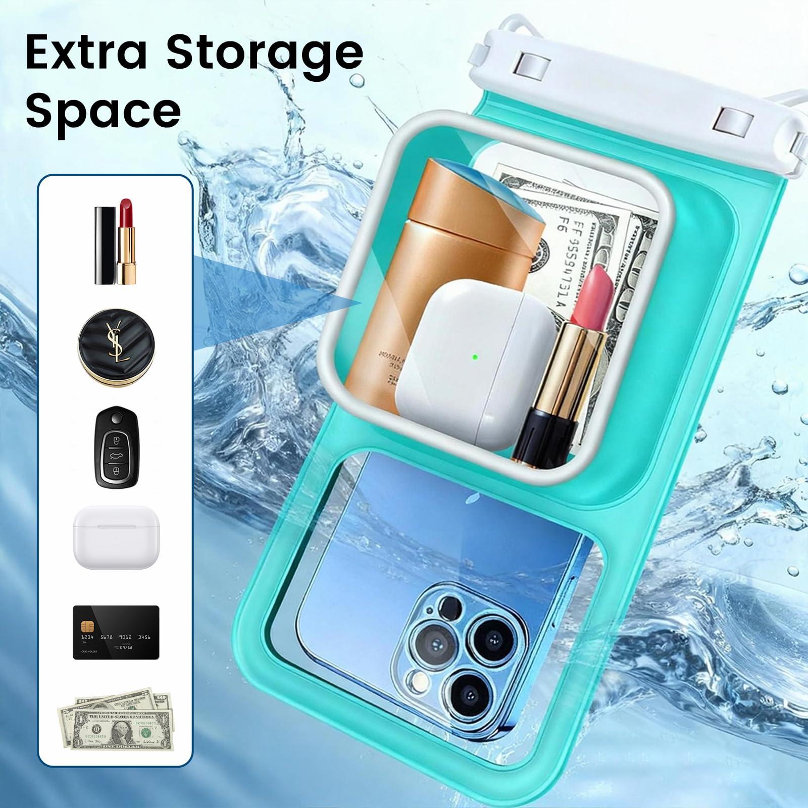 Niveaya 2 Pack IPX8 Waterproof Phone Pouch, Large Space Cell Phone Pouch Floating, Water Proof