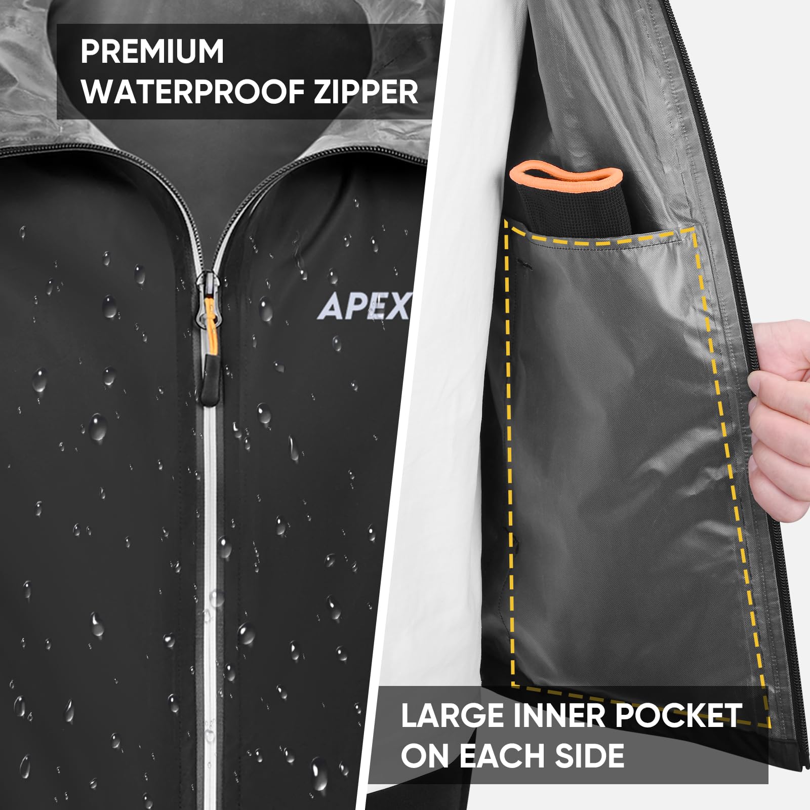 APEXUP Packable Rain Jacket Men with Reflective Zipper, Lightweight Waterproof Jacket Windbreaker
