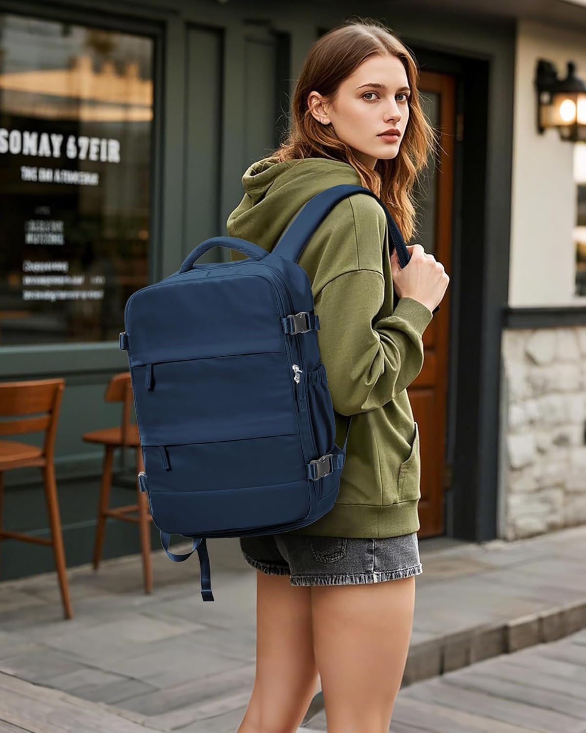 Vacuum Backpack Travel with Pump,Travel Backpack with Vacuum System, Shoe Compartment,United Airlines Personal Item Bag 17x10x9,Mochila compresion al vacio,Navy Blue