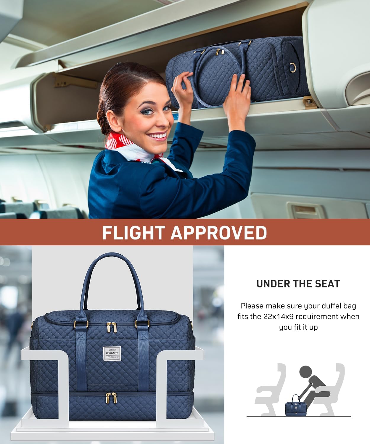 Travel Duffle Bag, Weekender Bags for Women with Shoe Compartment, Overnight Bag with Toiletry Bag, Carry On Duffel Bags For Airplanes, Yoga Gym Duffel Bag, Navy