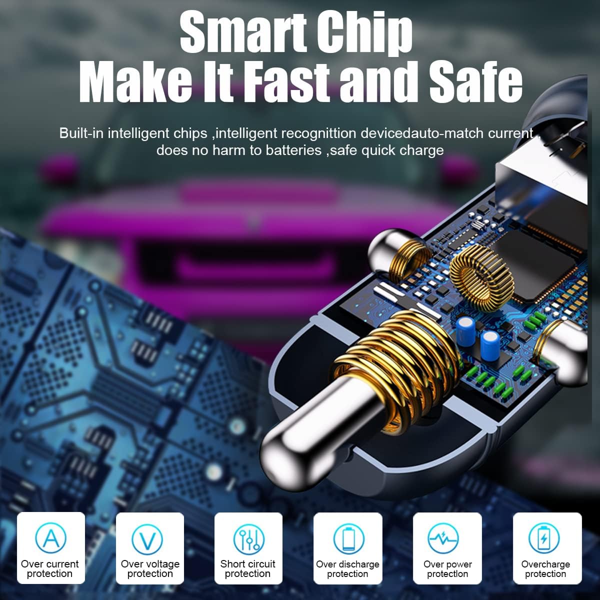 USB-C Car Charger Adapter, Dual Ports Fast Charging PD 60W + QC3.0 30W Mini All-Metal Cigarette Lighter USB Charger Universal for iPhone13/Pro Max/12/XS Max/11 Pro, Samsung, Car Accessories