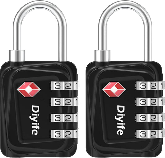 Diyife TSA Luggage Locks, [Upgrade Version][2 Pack] TSA Approved Luggage Lock, 4 Digit Combination Padlocks with Alloy Body, Code Lock for Travel Suitcase Luggage Bag Backpack Gym School Office Locker