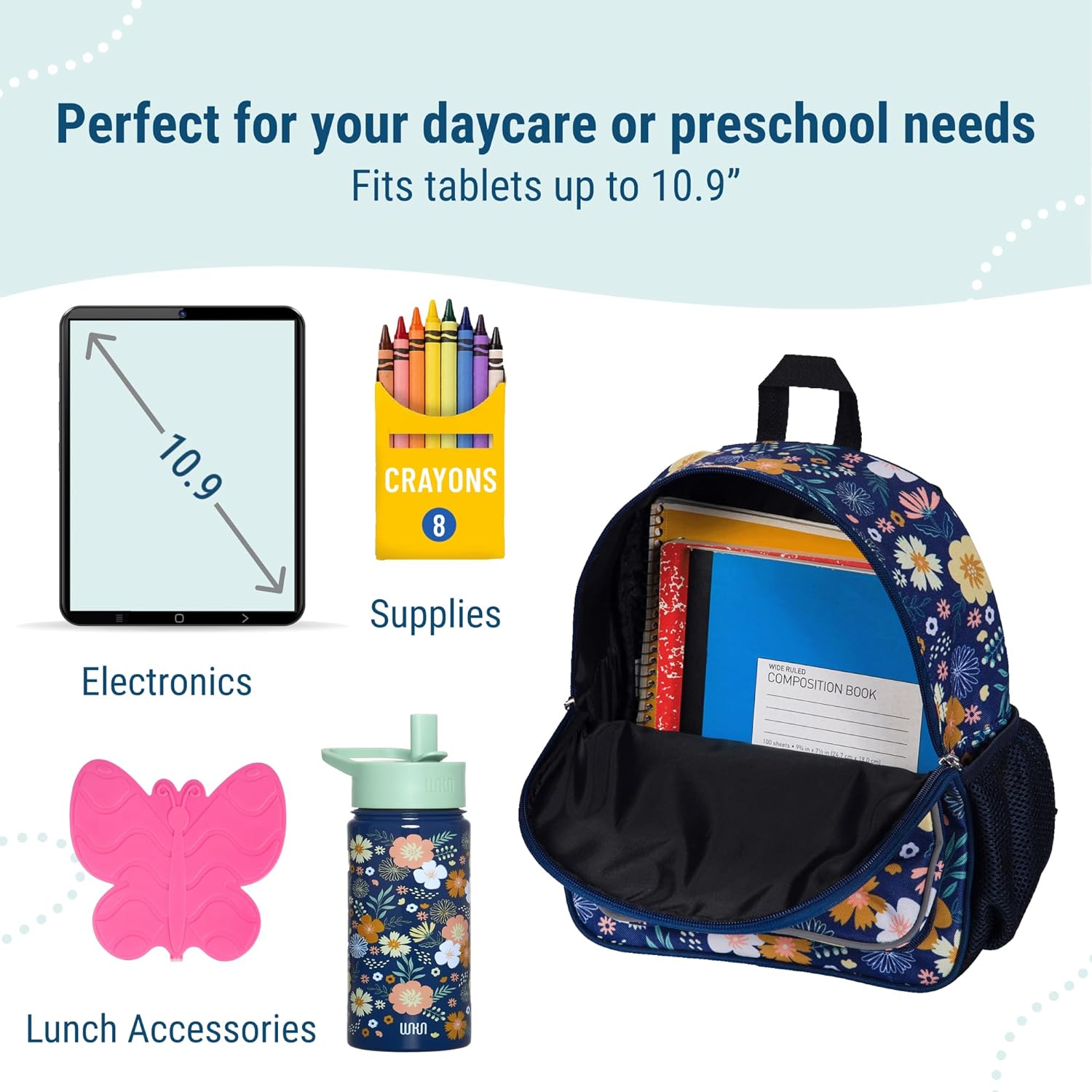 Wildkin 12-inch Kids Backpack – Padded, Adjustable, Ideal for Daycare & Travel - Wildflower Bloom