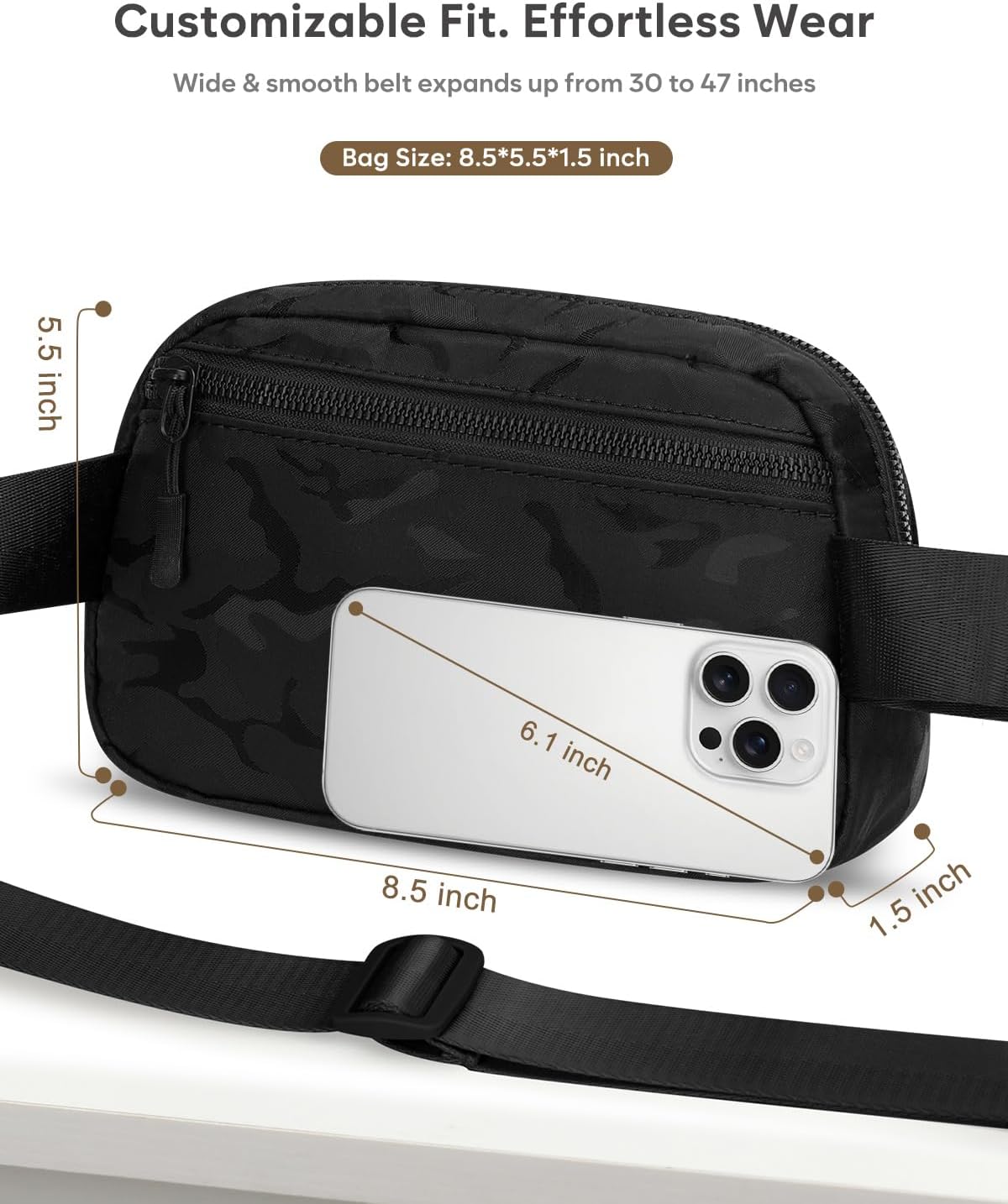 Fanny Packs for Women Cross Body Bag Waterproof Belt Bag with Adjustable Strap and Zipper Back Pocket Small Crossbody Bags Fashion Waist Packs for Workout Travelling(Camo Black)