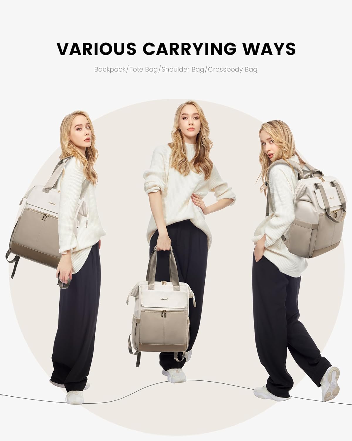 LOVEVOOK Laptop Backpack for Women, 15.6 Inch Work Laptop Bag with USB Port, Fashion Teacher Nurse Backpack Purse, Waterproof Travel Computer Backpack with Organizer Bag, 2PCS, Beige-Khaki