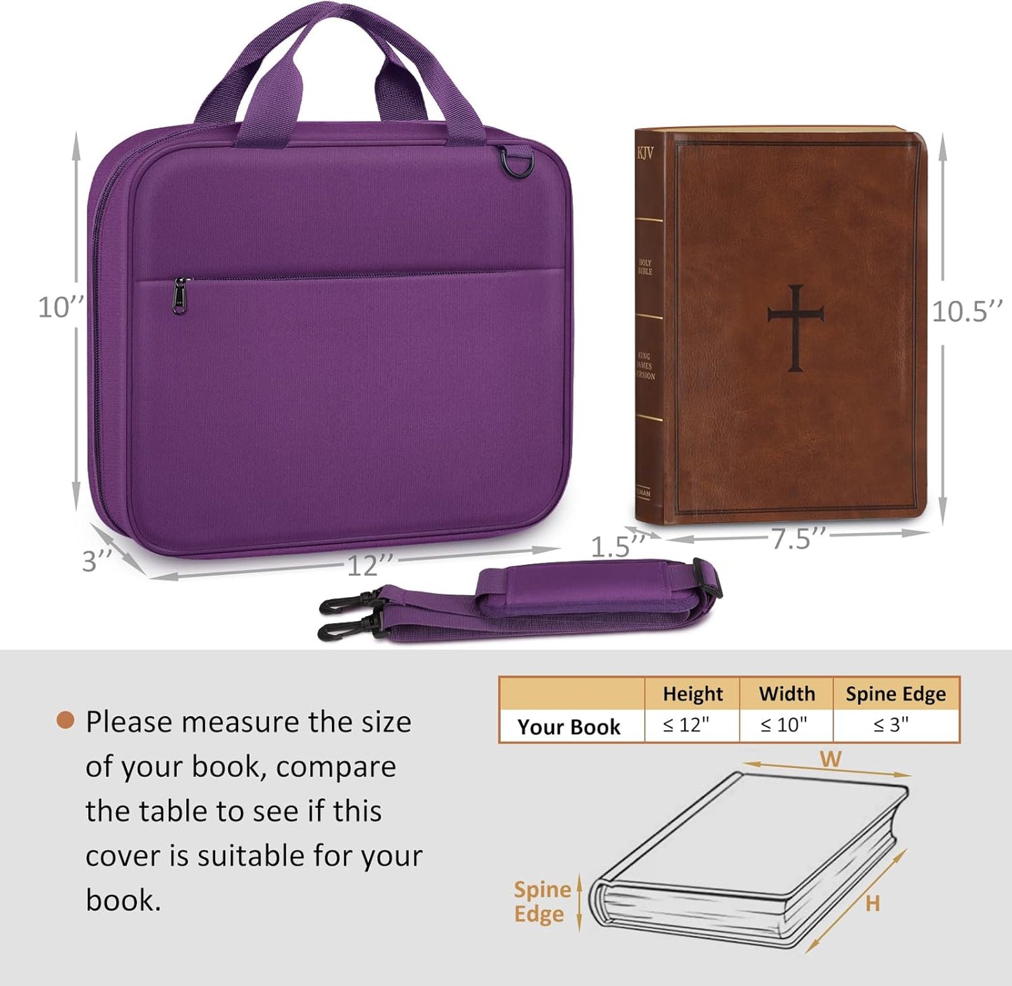 FINPAC Large Bible Cover, Carrying Book Case Church Bag Bible Protective with Zippered Pocket and