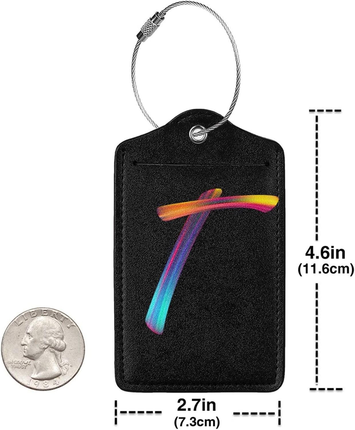 2 Pack Initial Luggage Tags for Suitcase, Colorful Letter Design Cruise Name Bag Tags, Novelty Baggage Identifiers with Full Privacy Cover, Leather ID Label for Women Men Kids Travel, Rainbow Letter T
