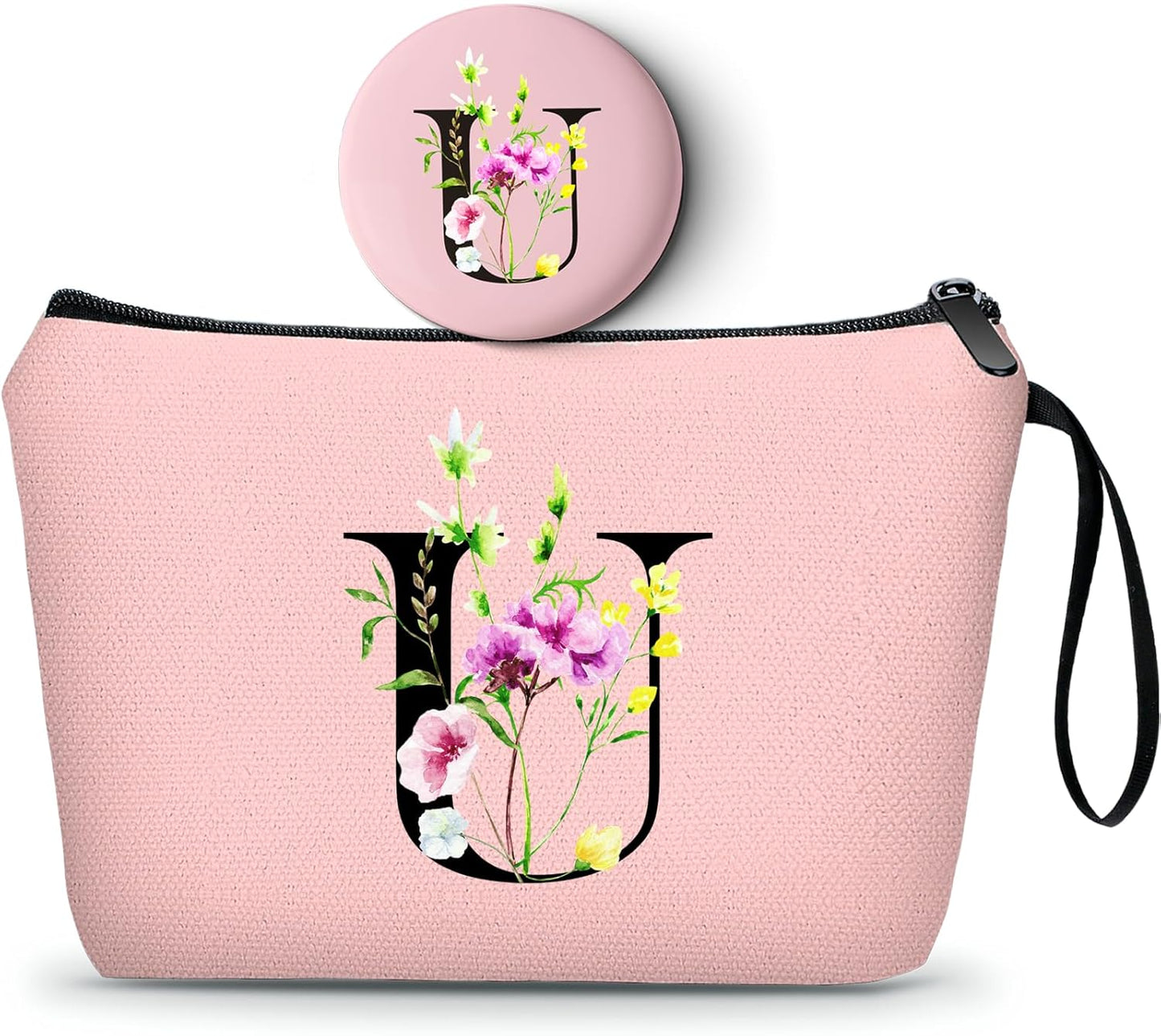 Birthday Thank You Appreciation Monogrammed Gifts for Mom Aunt Teacher Sister Friend Coworkers Bride Bridesmaid Makeup Cosmetic Bag with Mirror Mothers Day Christmas Graduation U