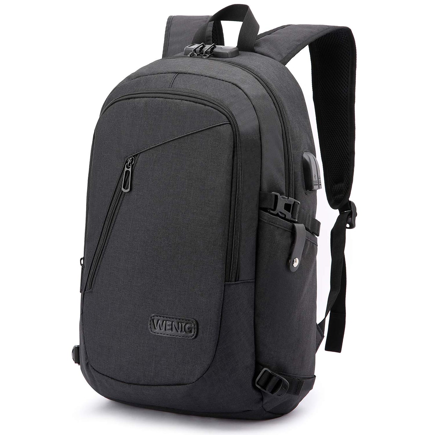 WENIG Anti-Theft Travel Laptop Backpack with USB Charging Port Lock,Water Resistant Slim Work