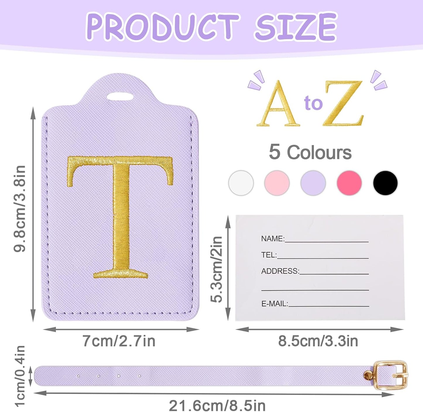 Initial Letter Luggage Tag for Suitcase, Cute Luggage Bag, Waterproof PU Leather Travel Luggage Tag, Suitcase Identifier Name Tag, Monogrammed Suitcases Tags, Bag Tags for Handbags(Purple T)