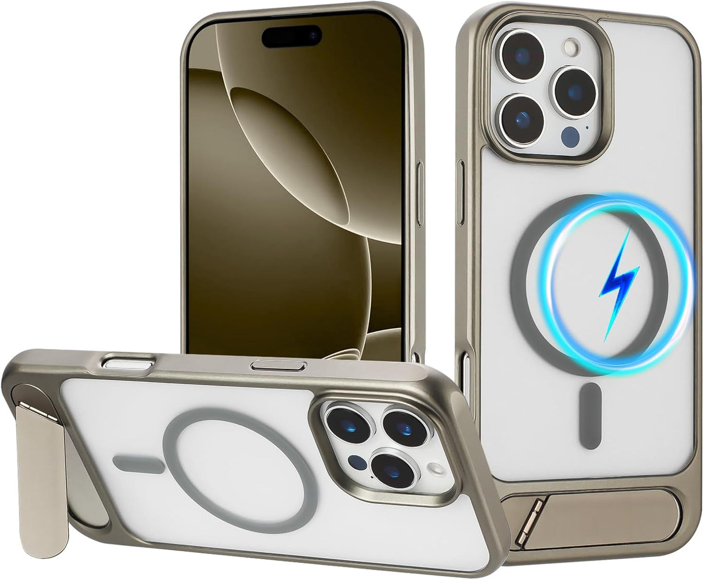 Tikoo Strong Magnetic for iPhone 16 Pro Max Case with Magsafe and Built-in Invisible Kickstand Slim Translucent Matte Military Grade Protective Phone Case for iPhone 16 Pro Max 6.9