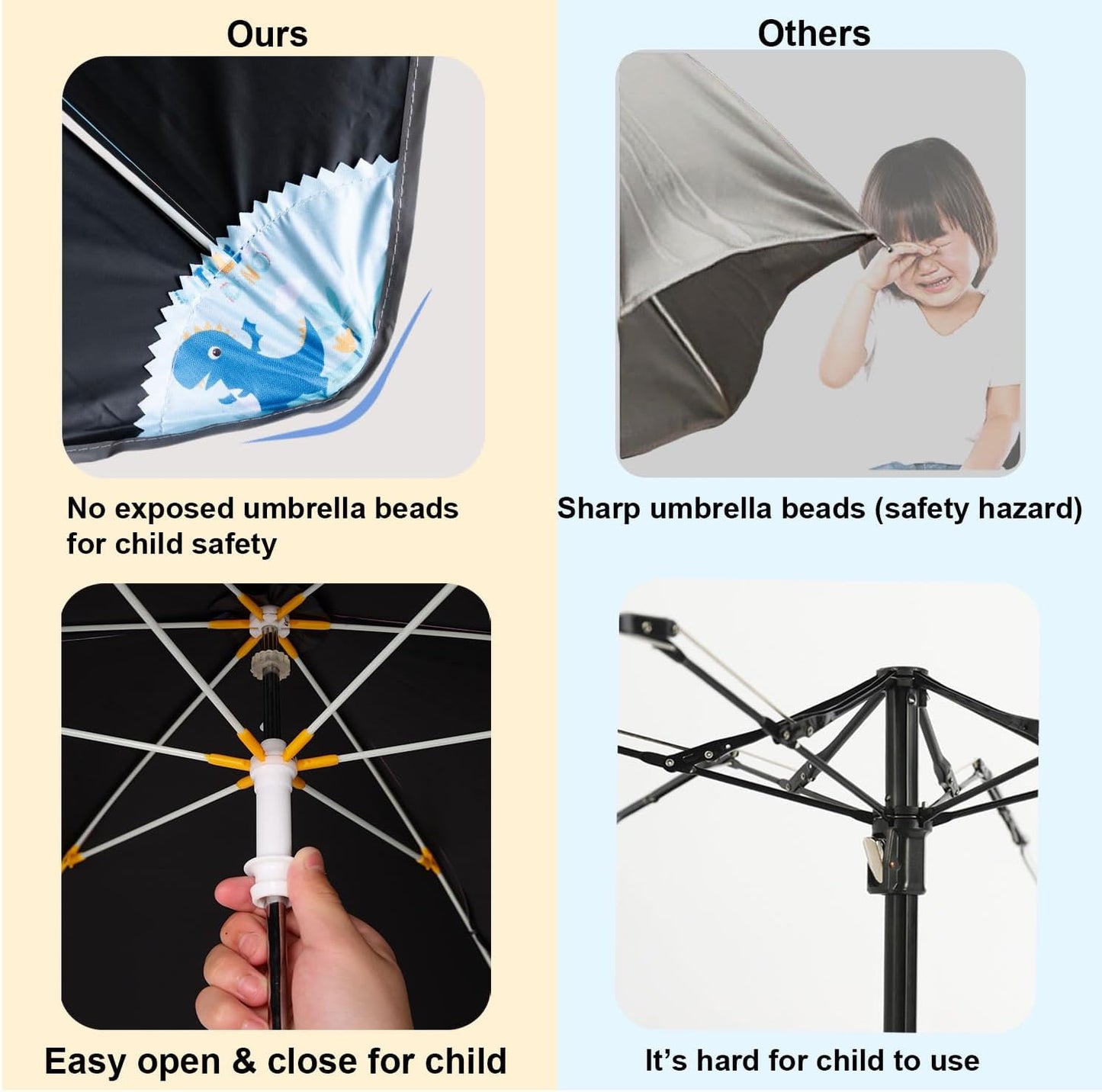 Kids UV and Rain Umbrella Sun Protection With Round Edges for Boys Girls Toddlers Easy Grp Curved Handle Stick Umbrella with Reflective Strip