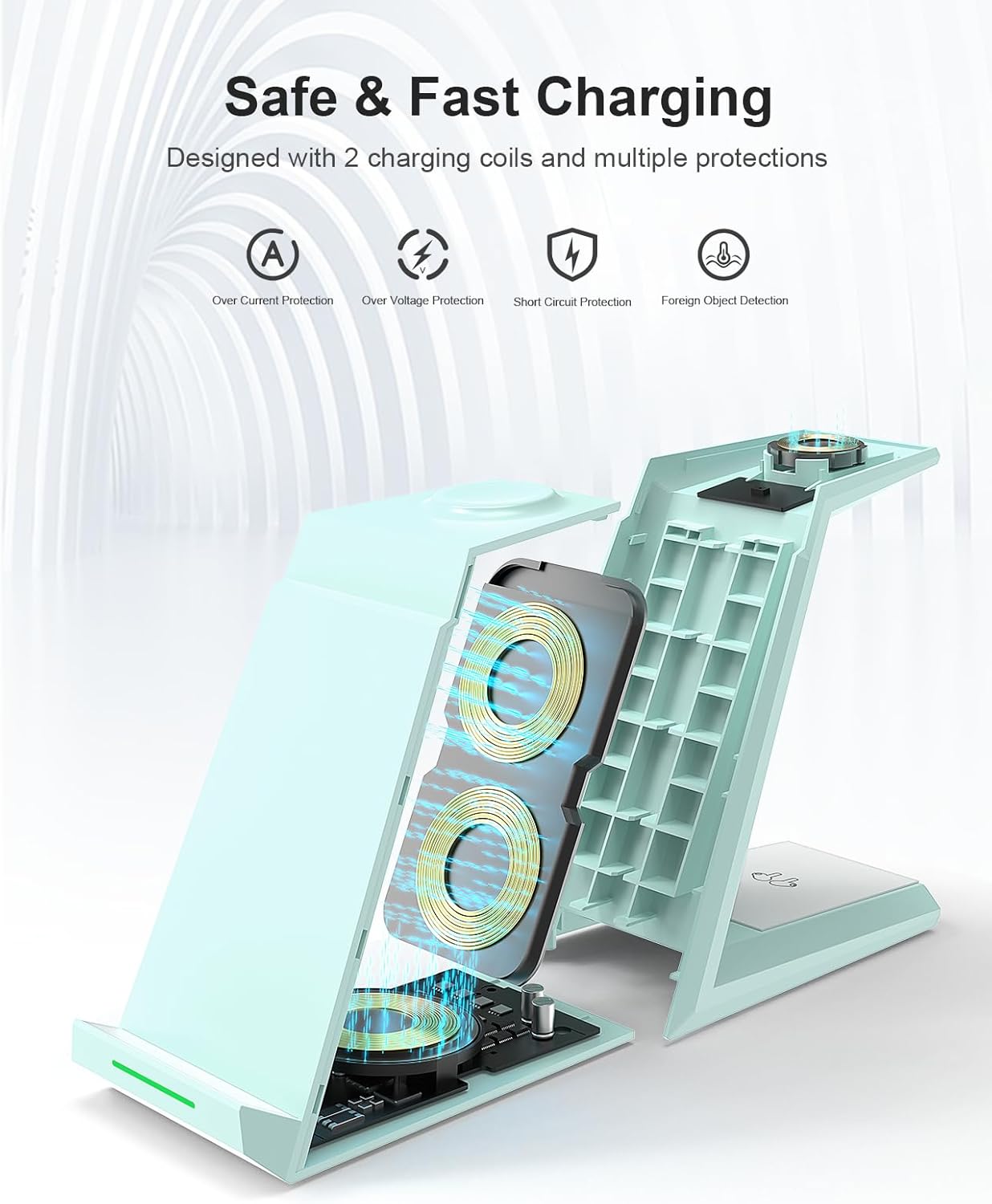 Wireless Charging Station for iPhone - ADADPU 3 in 1 Charger Stand for iPhone 17 16 15 14 13 12 11 Pro Max XR 8 Plus, Wireless Charging Dock for Apple Watch 9/8/7/SE/6/5/4/3/2, AirPods Pro/3/2 (Green)