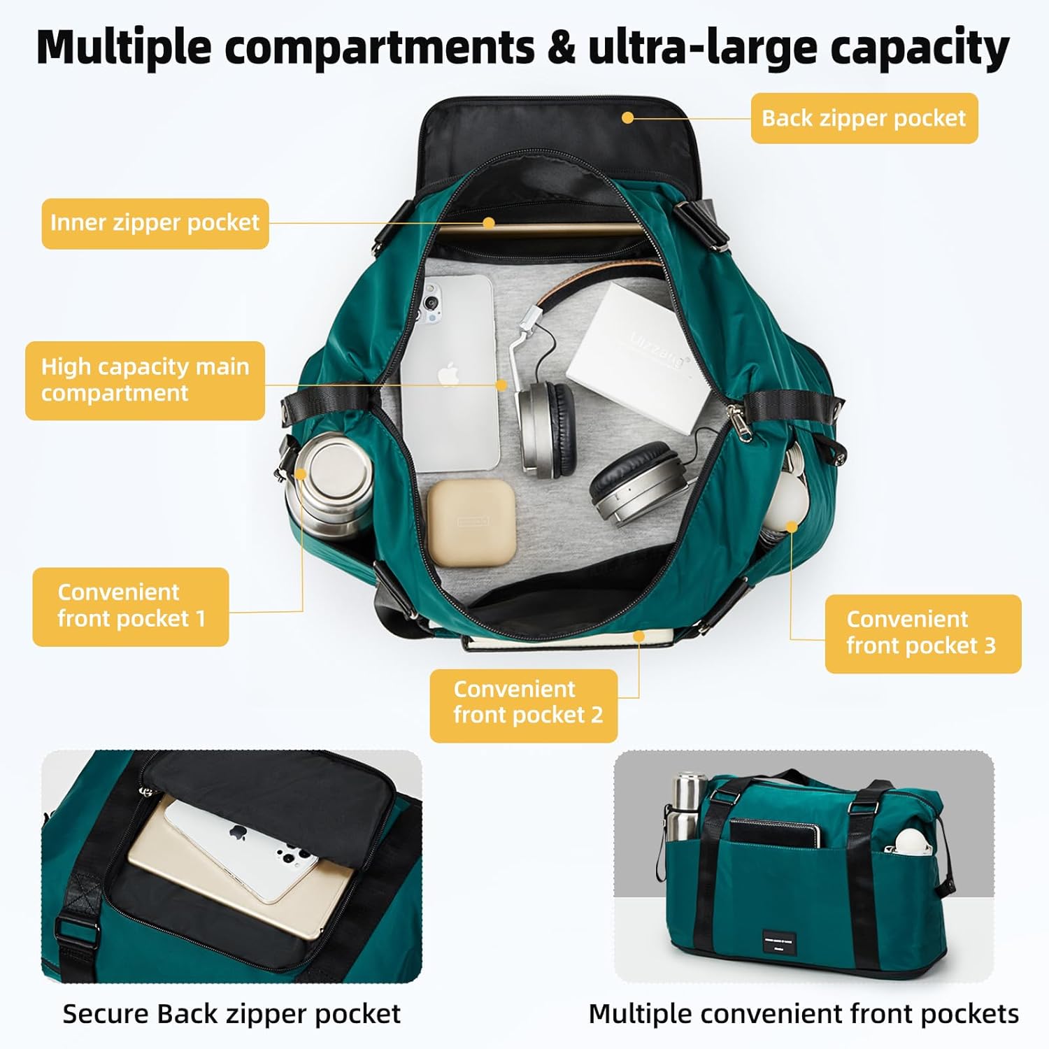 Hanke Expandable Travel Tote Bag 39L, Foldable Duffle Bag for Travel, Carry On Weekend Bags for
