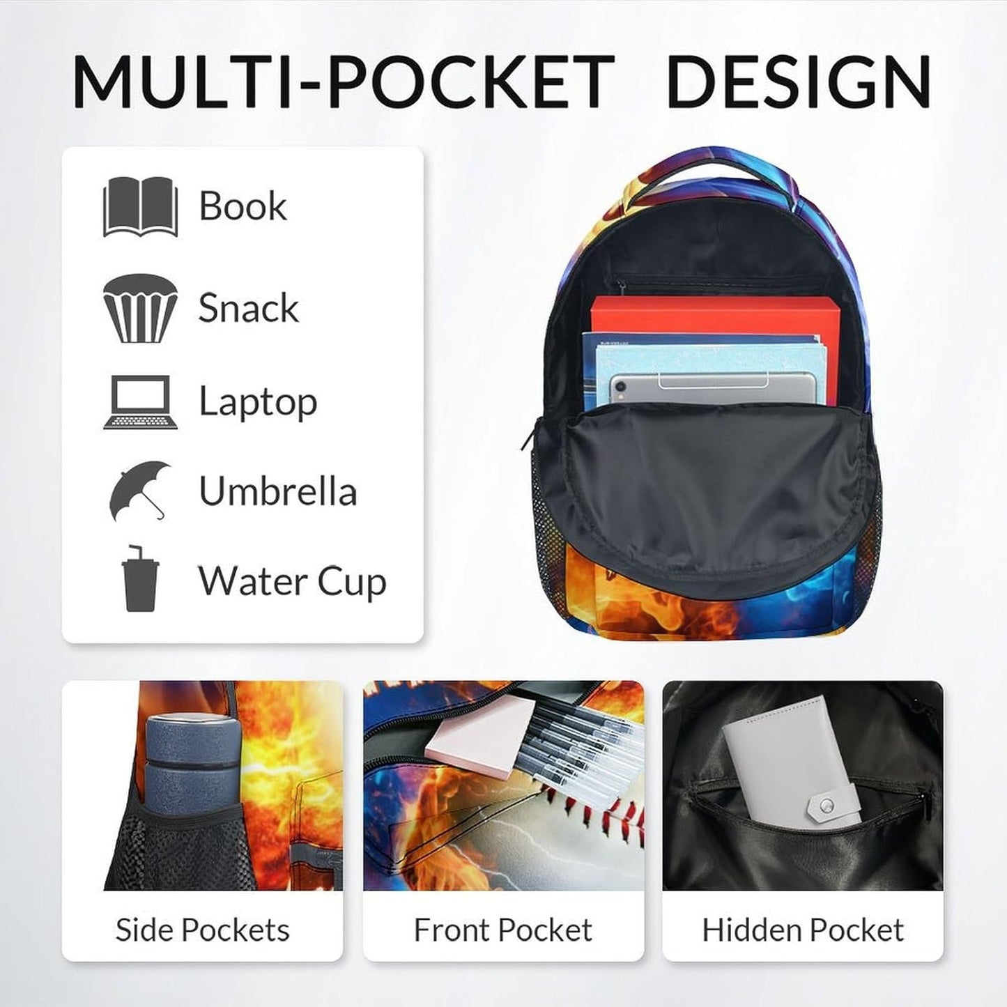 Personalized Kids Backpack, Baseball Backpacks for Boys, 17" Custom Bookbag for Primary Middle School, Durable School Bag for Children