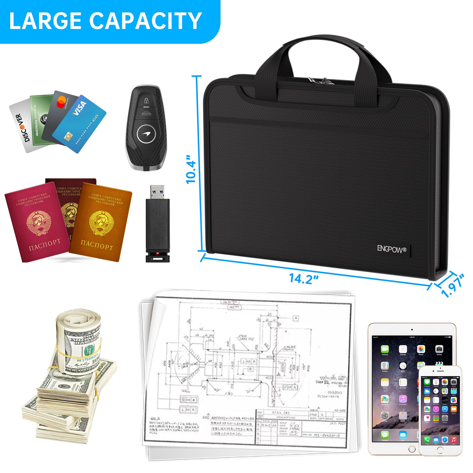 ENGPOW Accordion File Organizer, Fireproof Expanding File Folder with 13 Pockets Document Organizer