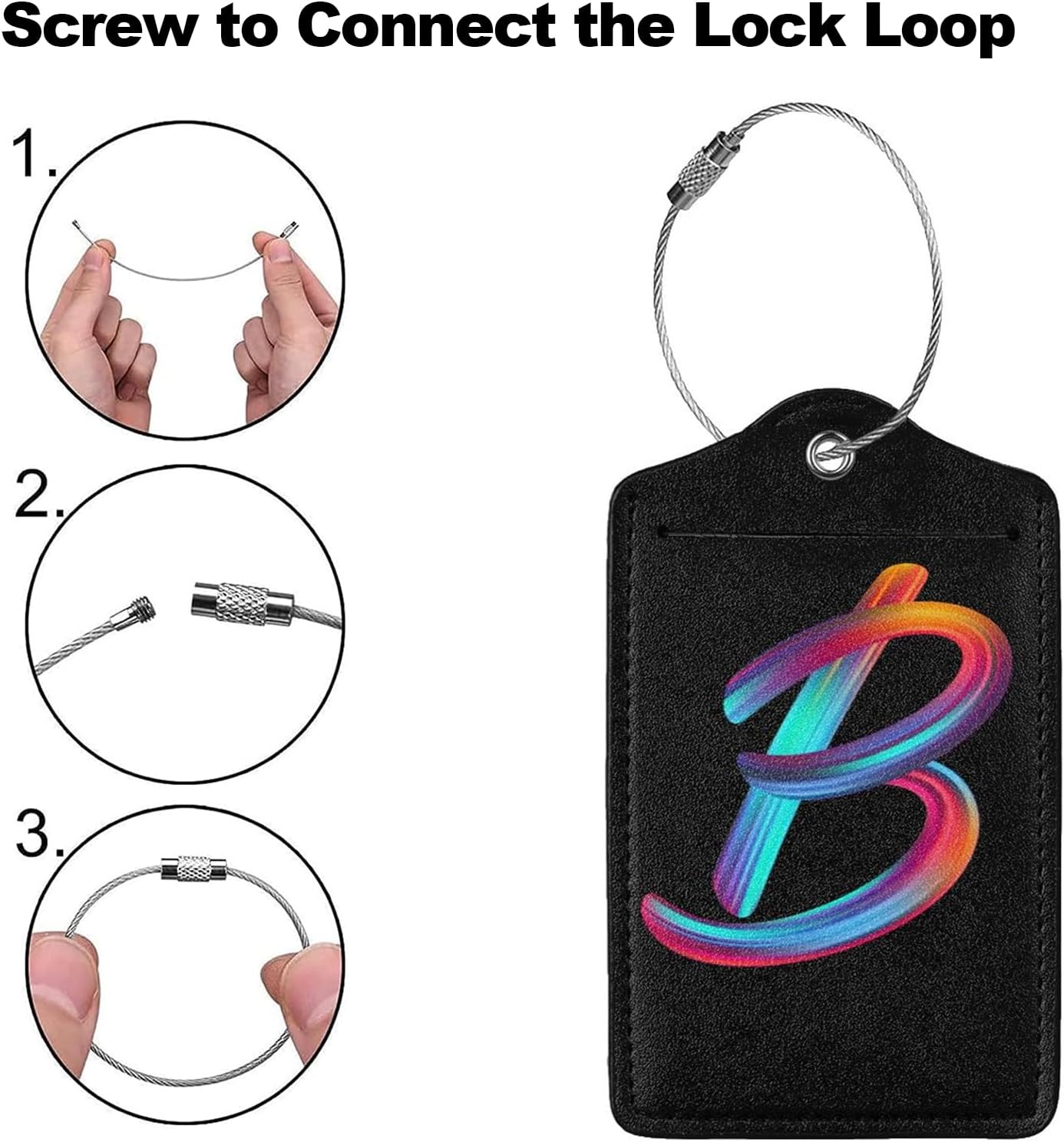 2 Pack Initial Luggage Tags for Suitcase, Colorful Letter Design Cruise Name Bag Tags, Novelty Baggage Identifiers with Full Privacy Cover, Leather ID Label for Women Men Kids Travel, Rainbow Letter B