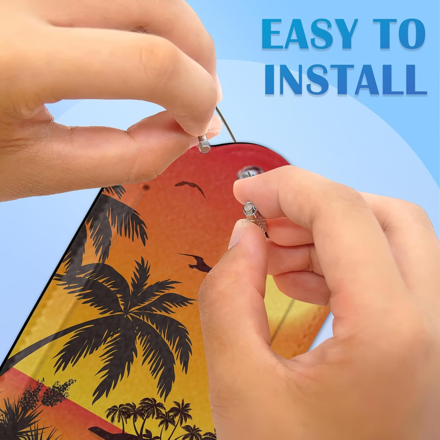Sunset Seascape with Palm Trees 2 Pack Luggage Tag for Suitcase, Cute Unique Leather Bag Tags Identifiers Privacy Cover ID Label with Durable Steel Loop for Women Men Kids Girls Travel