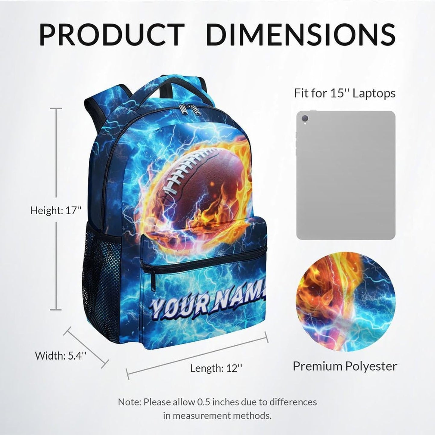 Backpack for Boys - Personalized Football Backpacks for Kids - Custom Bookbag for Elementary - Sports School Bag for Youth(17 Inch)