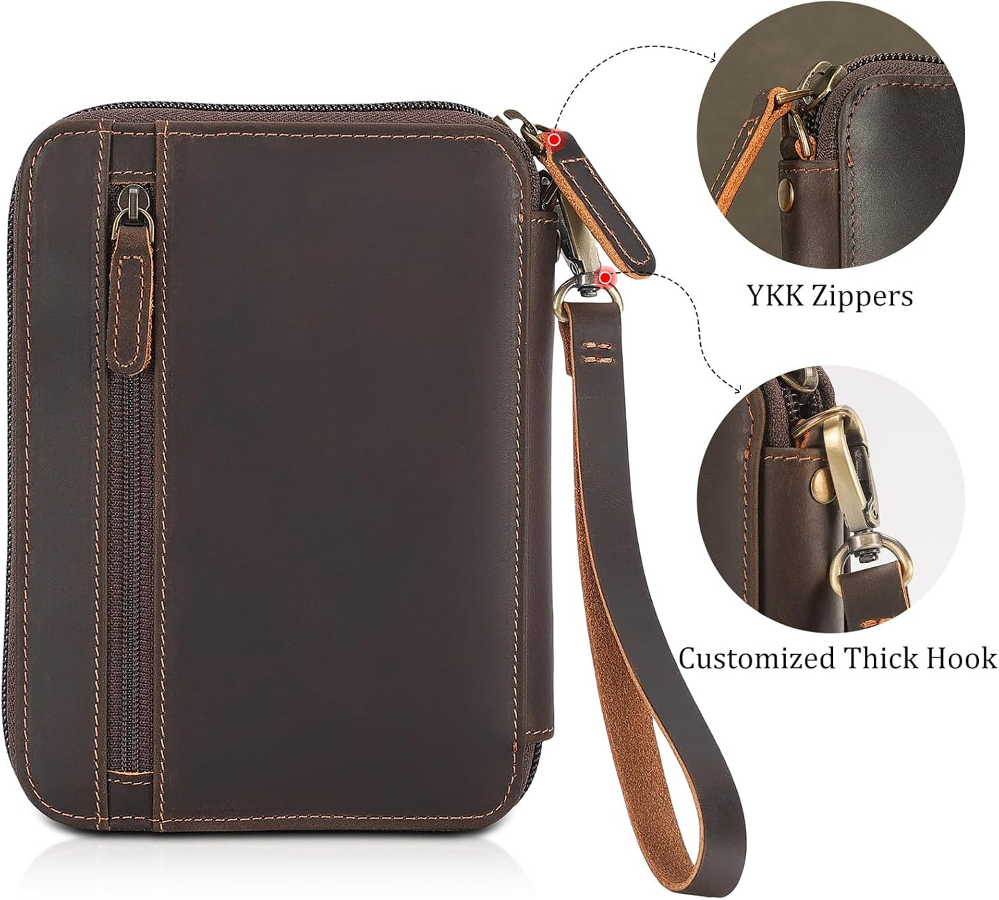 Polare Full Grain Leather Family Passport Wallet for 4 Passports, RFID Blocking Bifold Passport Cover Travel Document Organizer Holder for Women and Men (Dark Brown with AirTag Slot)