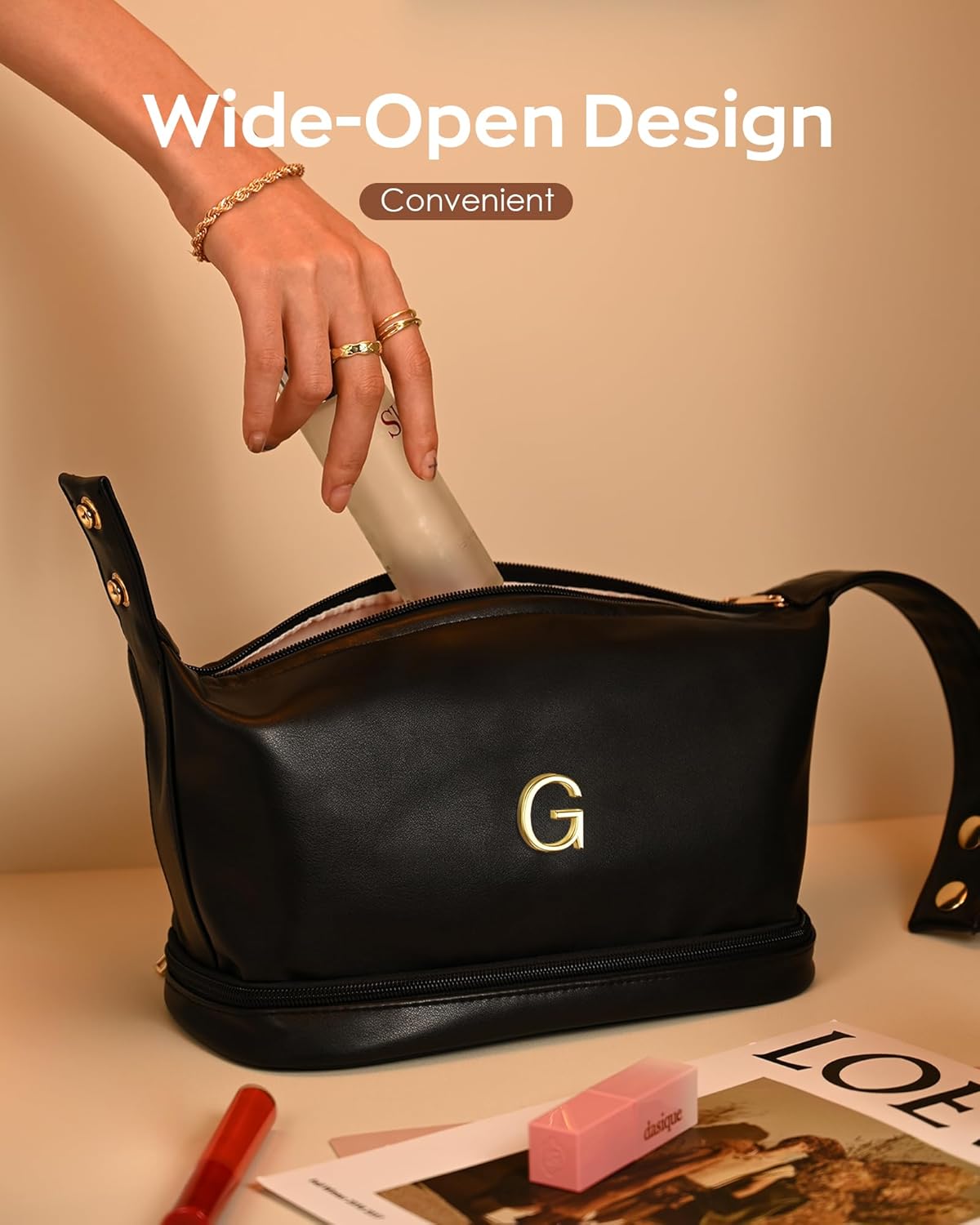 Initial Makeup Bag Personalized Bags with Handle, Gifts for Women In Their 20S Cosmetic Bag, Bridal