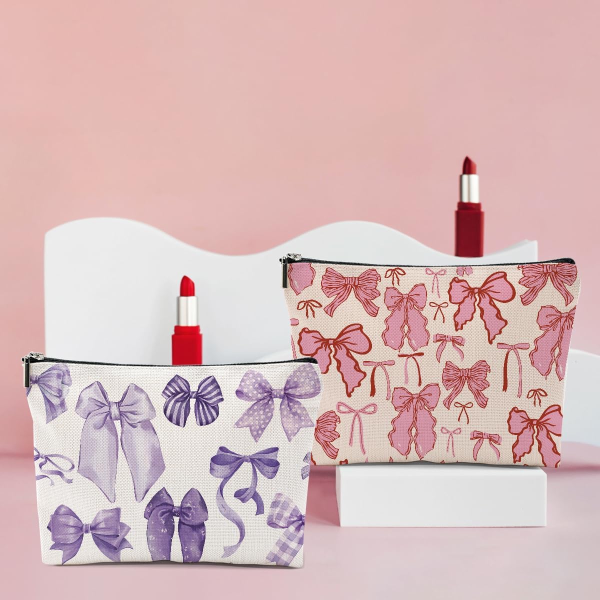4 PCs Bow Stuff Makeup Bag Coquette Stuff Cosmetic Bag, Bow Gifts for Women Teen Girls Best Friends Daughter Coworkers, Cute Bow Stuff Christmas birthday Gifts Zipper Pouch Toiletry Bag