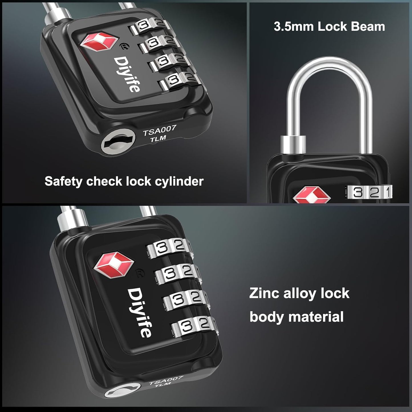 Diyife TSA Luggage Locks, [Upgrade Version][2 Pack] TSA Approved Luggage Lock, 4 Digit Combination Padlocks with Alloy Body, Code Lock for Travel Suitcase Luggage Bag Backpack Gym School Office Locker