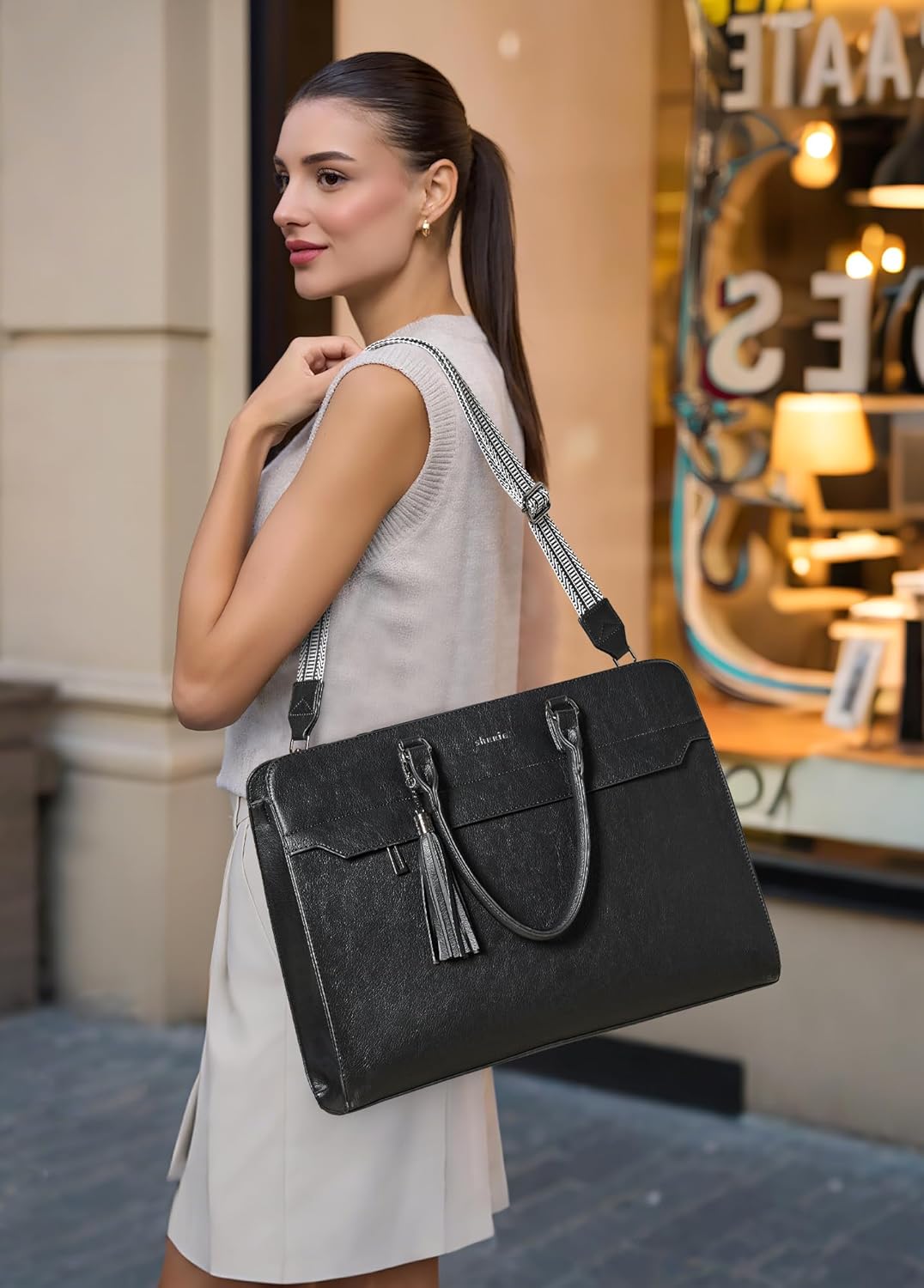 Shrrie 15.6 inches Laptop Bag for Women,Water-Resistant Work Bag Laptop Tote Bag,Briefcase with Satchel Purse