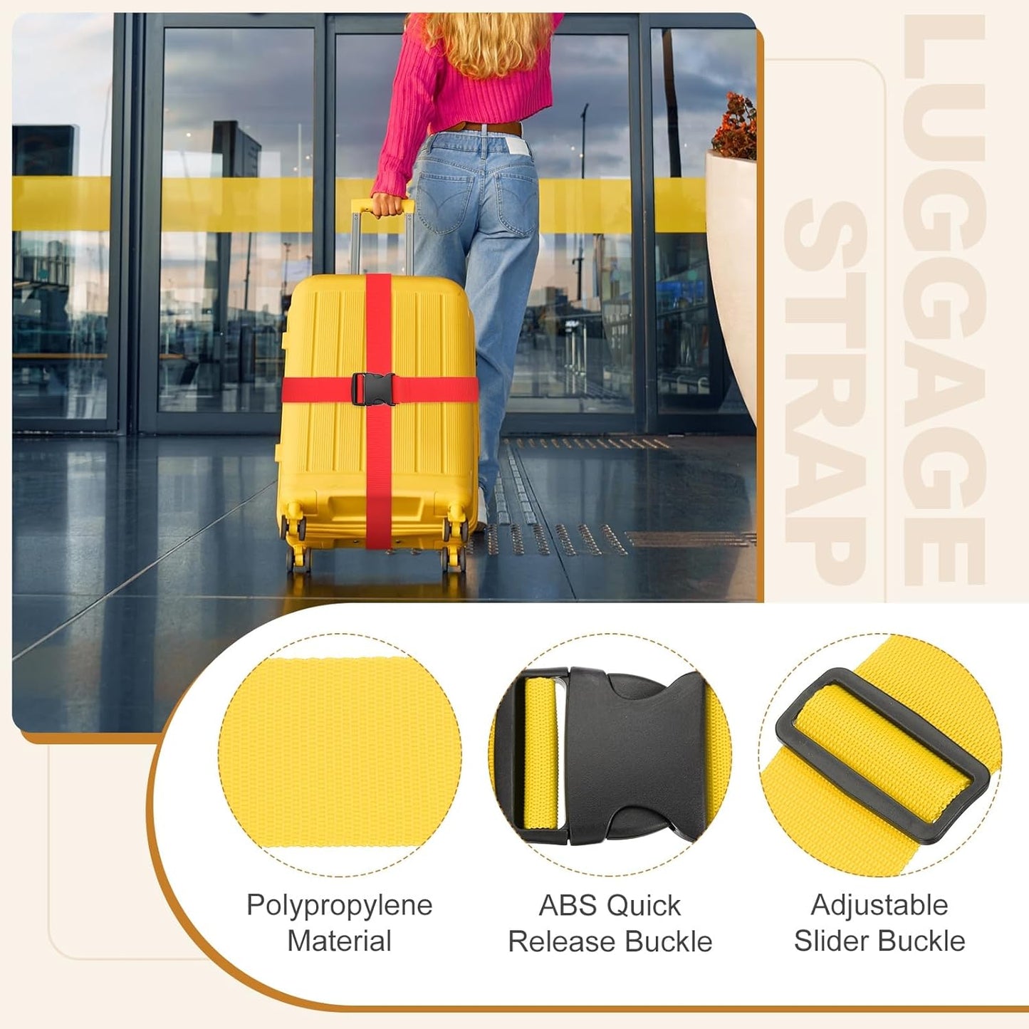 MECCANIXITY Luggage Straps with Quick-Release Buckle Adjustable Suitcase Belt Strap for Suitcase Briefcase Backpack Travel, Yellow, Pack of 4